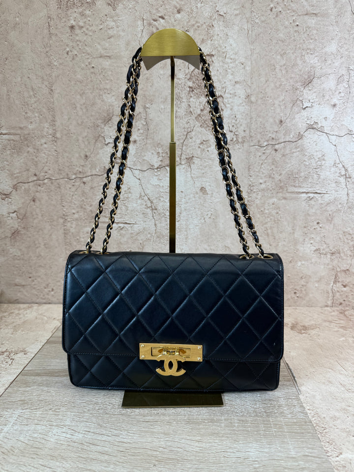 Chanel Black Leather Large Golden Class Flap Bag