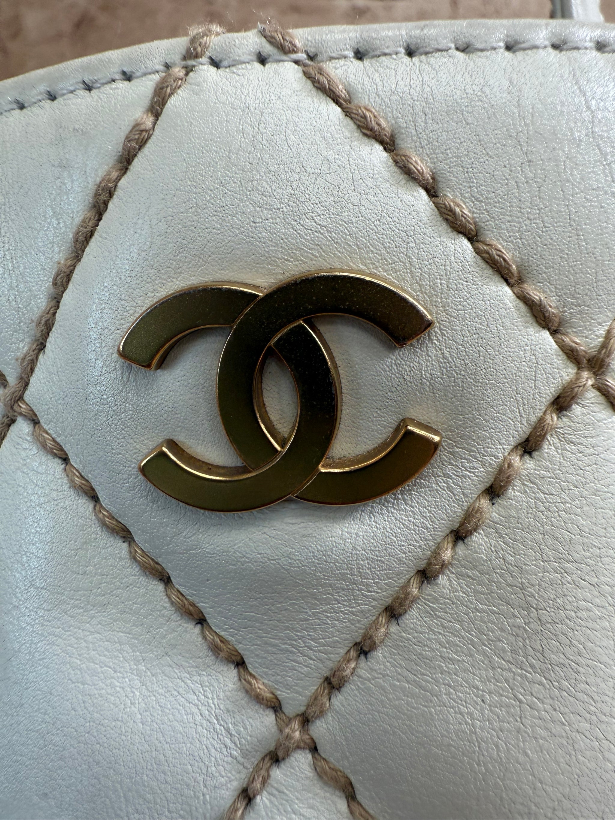 Chanel White Calfskin Wild Stitch Tote Bag
