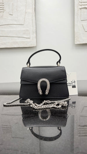 LIKE NEW - Gucci Black Leather Mini Crystal Dionysus Top Handle Bag