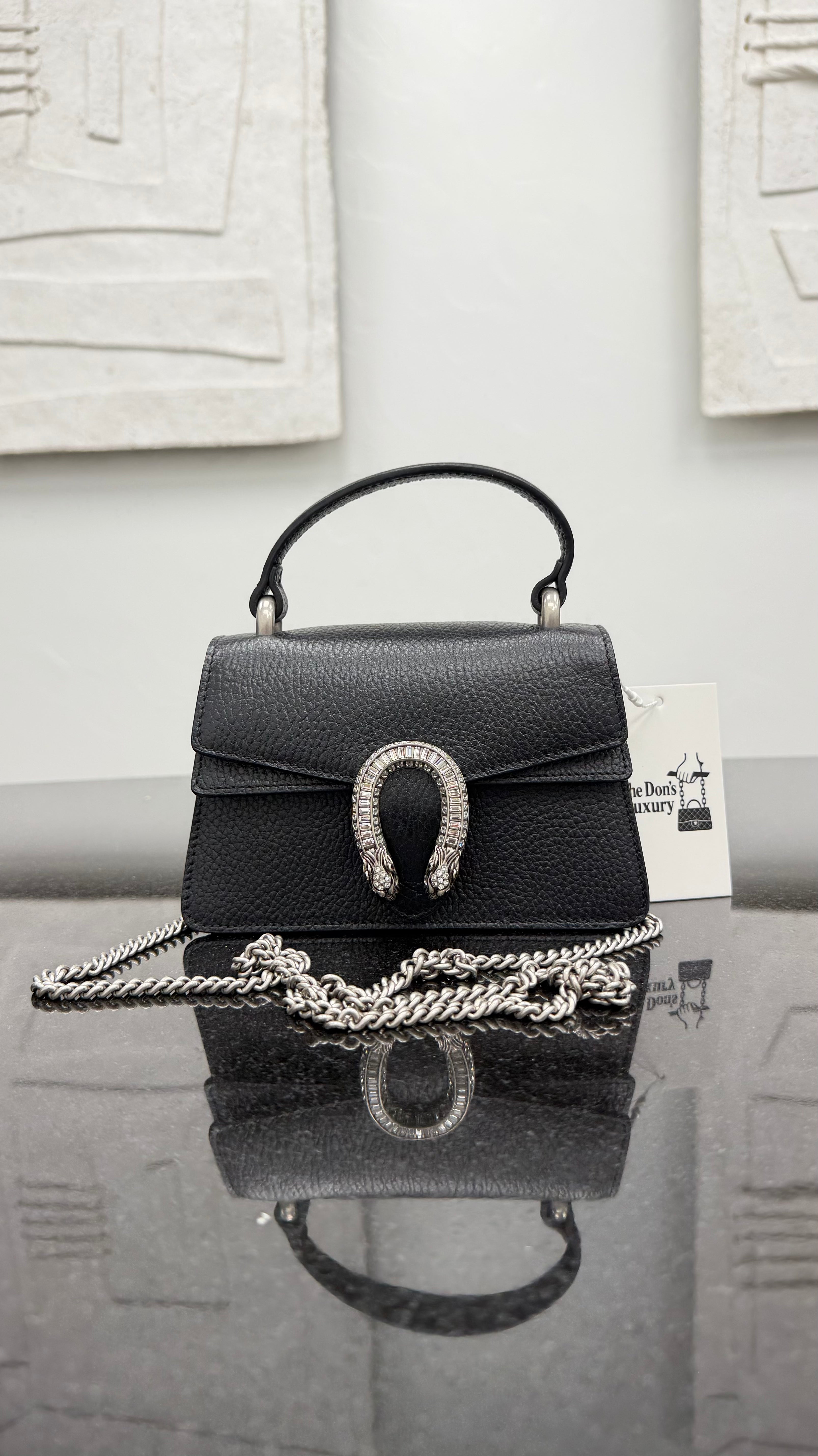 LIKE NEW - Gucci Black Leather Mini Crystal Dionysus Top Handle Bag