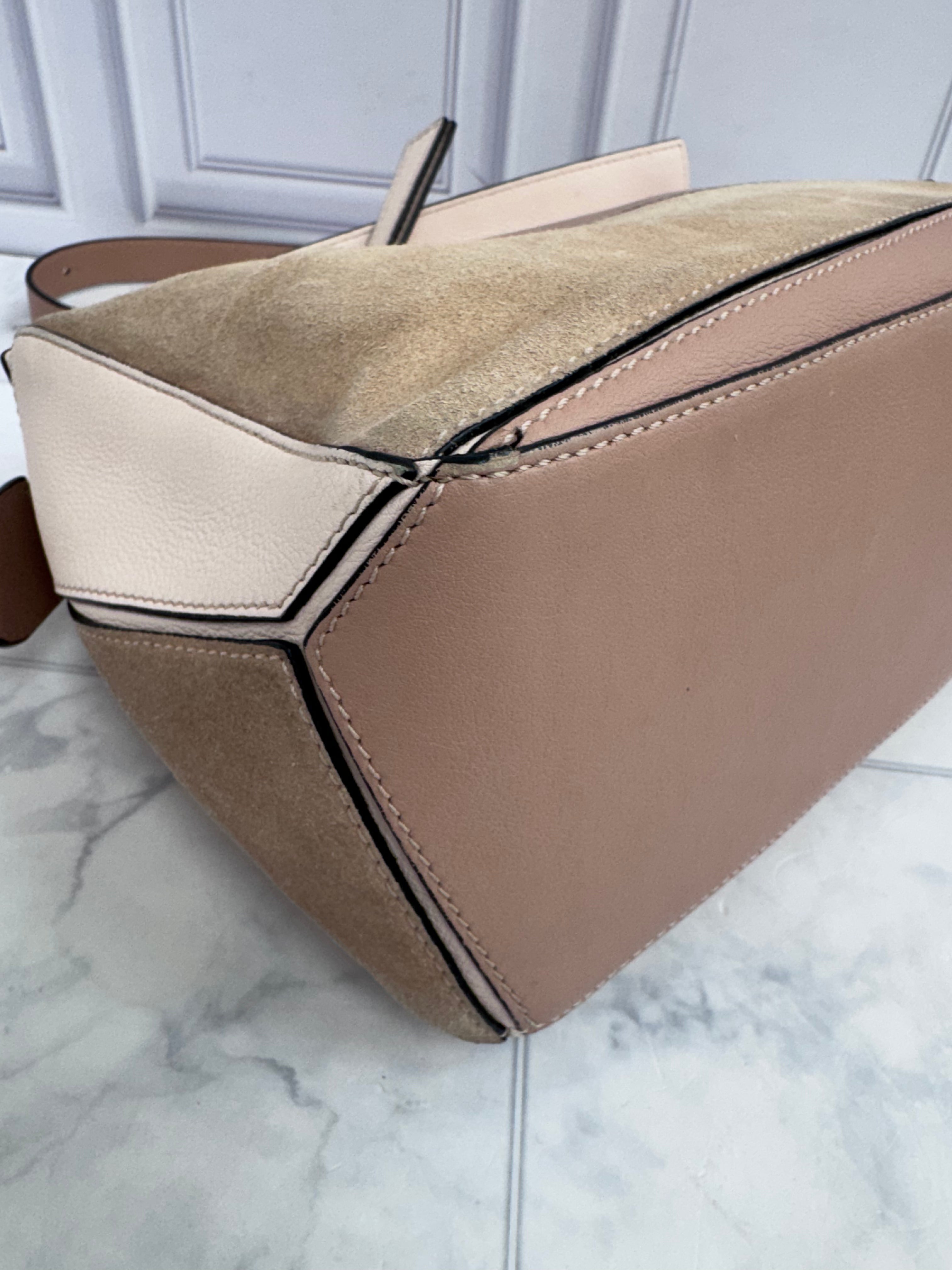 Loewe Dusty Pink & Beige Leather Small Puzzle Bag