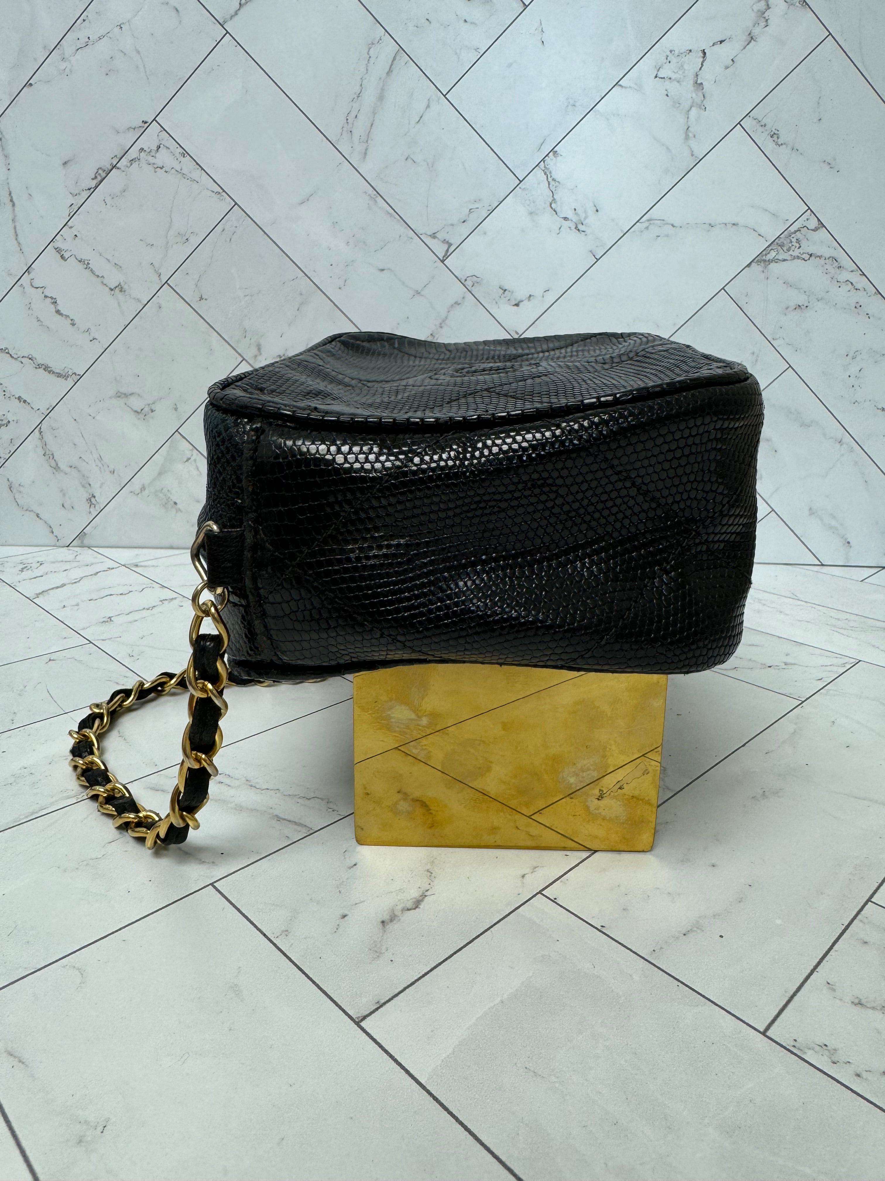 Chanel Black Lizard Camera Crossbody Bag