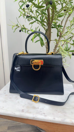 *DONS DROP* Salvatore Ferragamo Black Leather Brushed Off Top Handle Bag