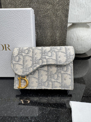 Christian Dior Grey Jacquard Canvas Saddle Card Holder