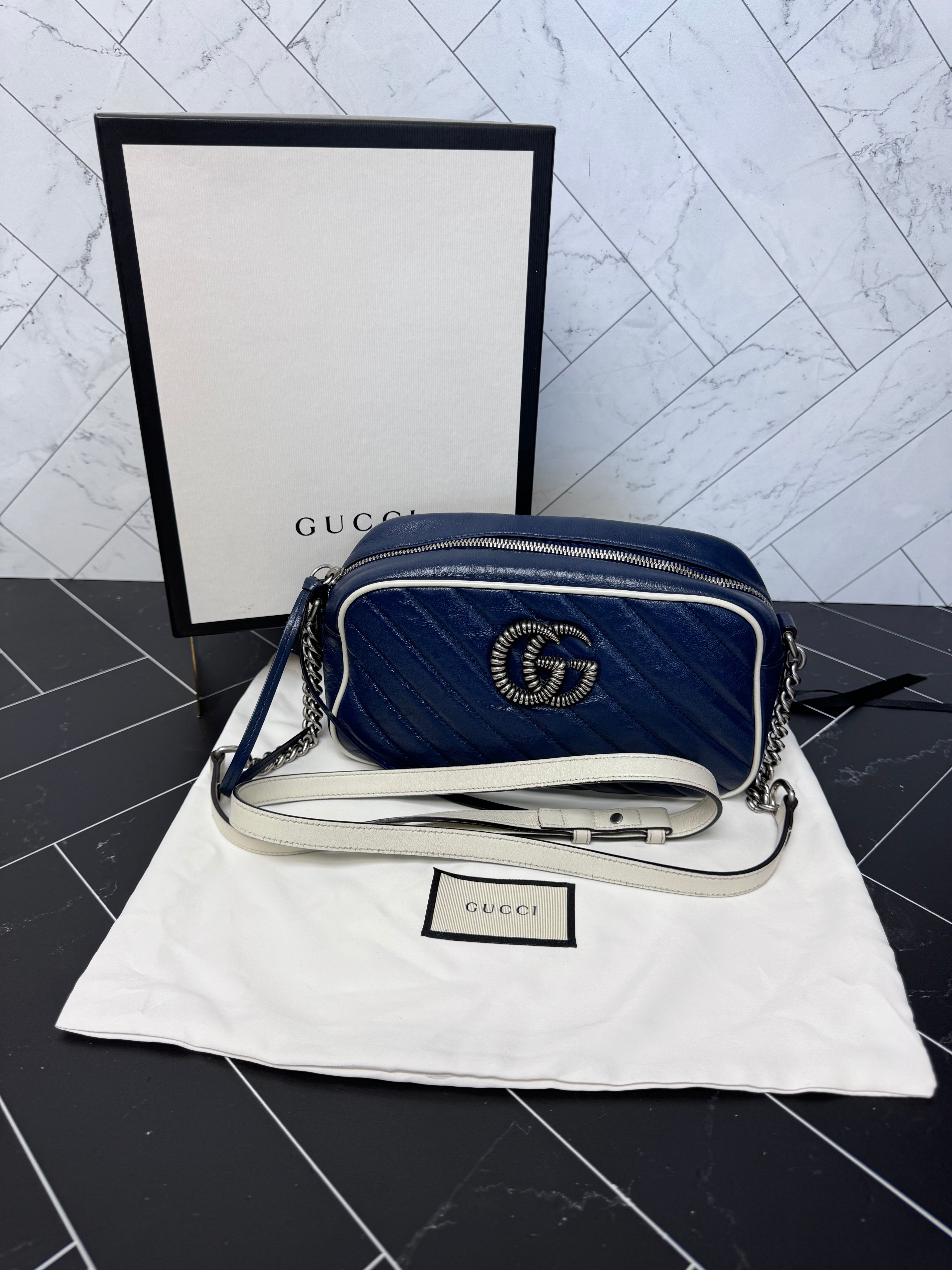 Gucci Navy Blue Marmont Camera Bag Crossbody