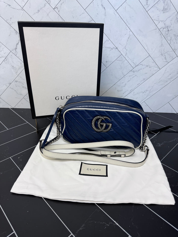 Gucci Navy Blue Marmont Camera Bag Crossbody