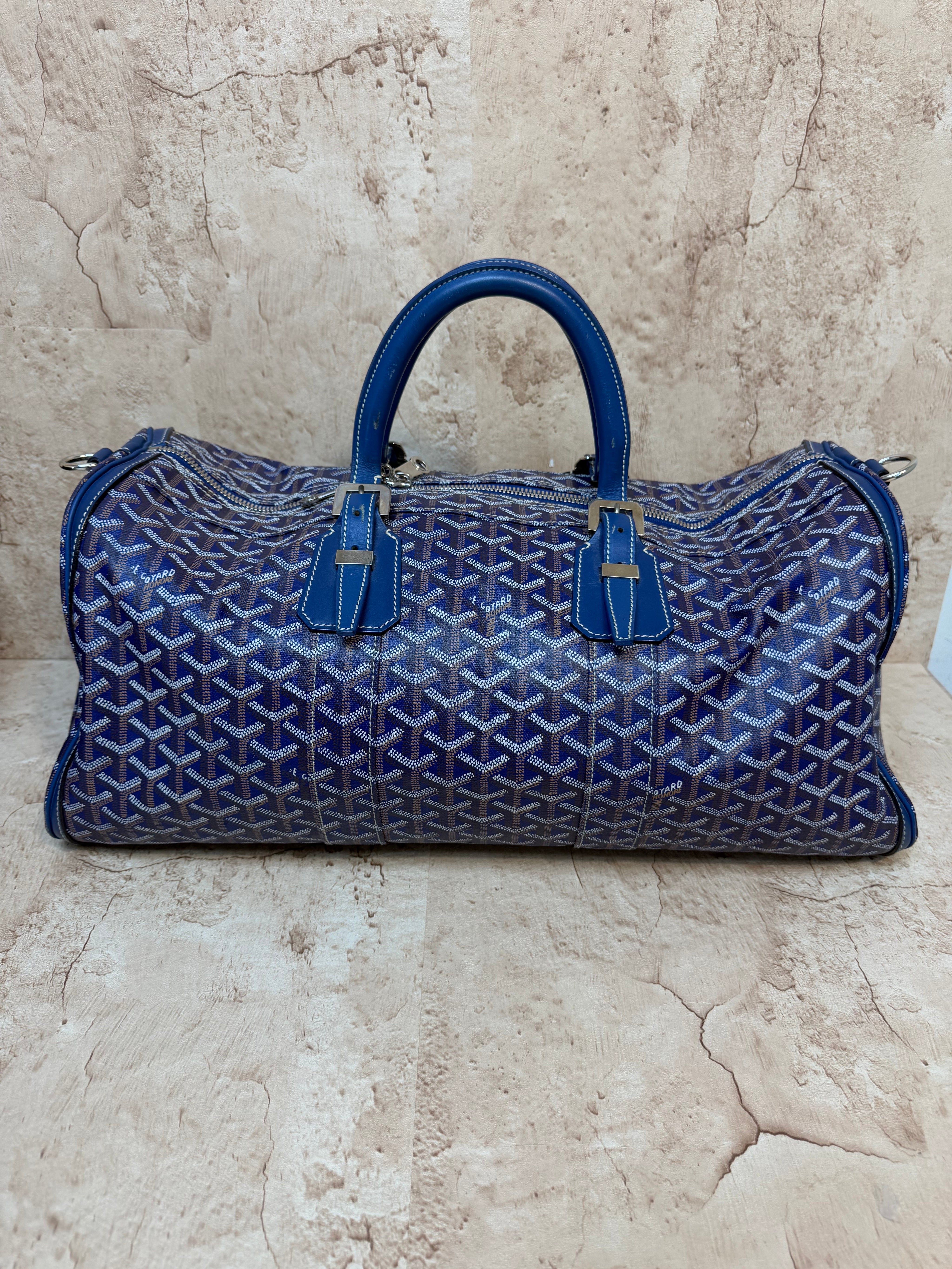 Goyard Navy Goyardine Leather Boston Bag