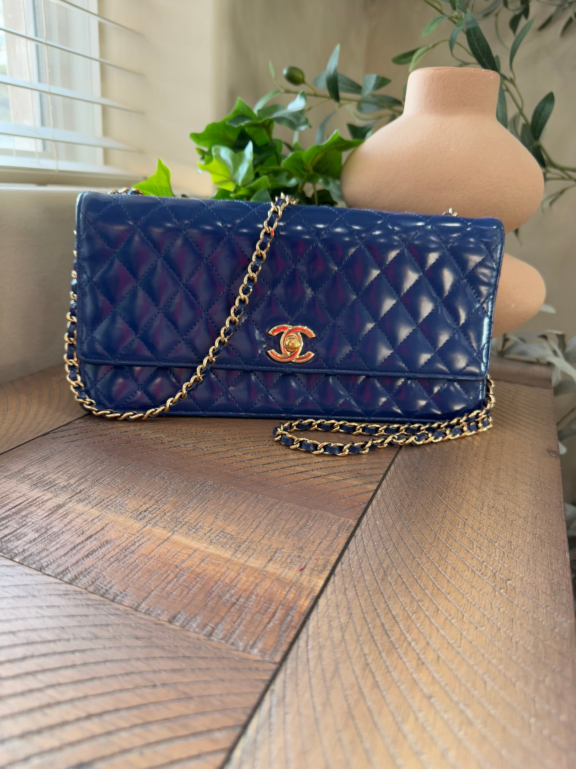 Chanel Blue Patent Quilted Leather Triangle Bag