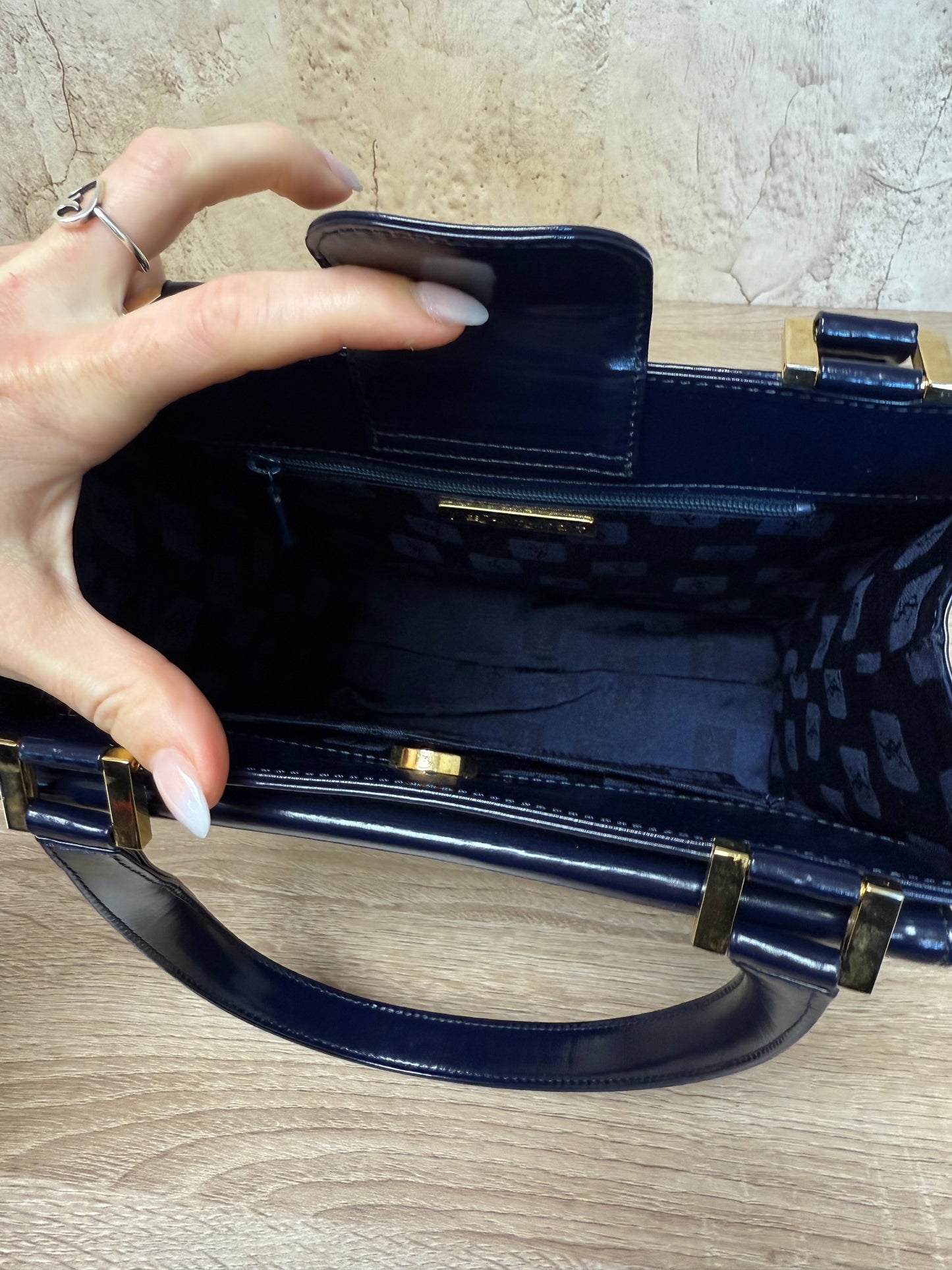 Saint Laurent YSL Vintage Navy Blue Leather Shoulder Bag