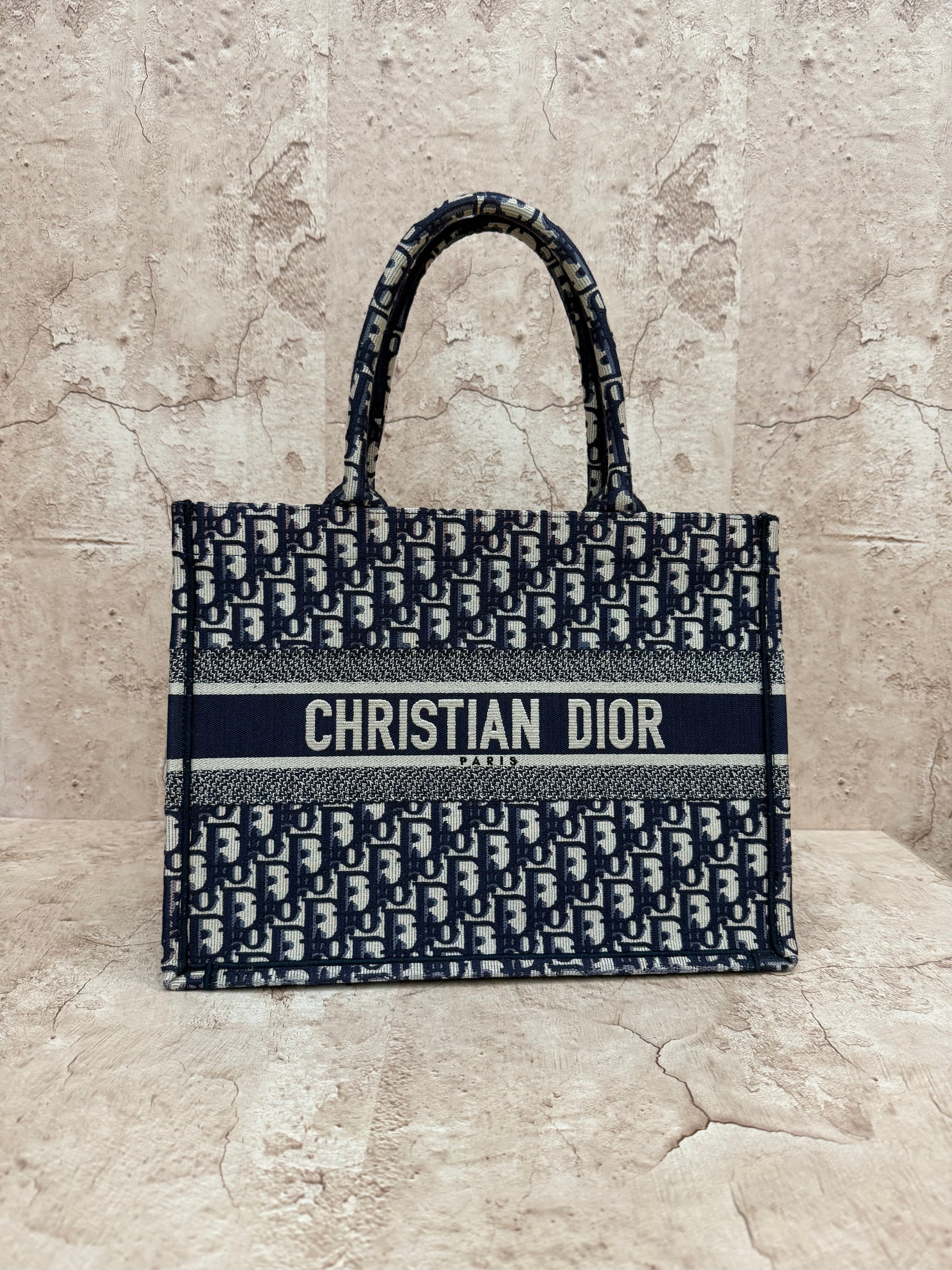 LIKE NEW Christian Dior Navy Blue Oblique Medium Book Tote