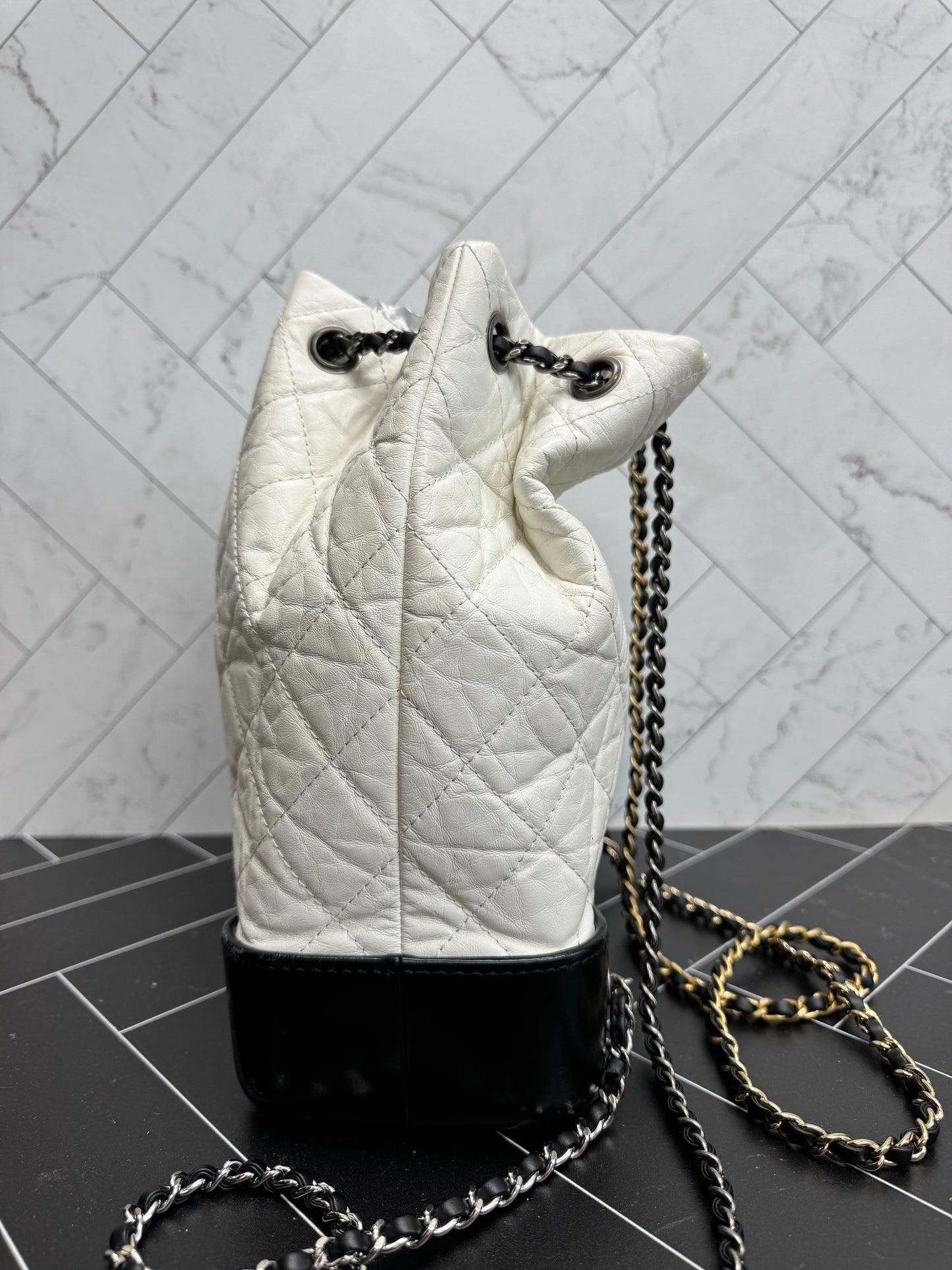 Chanel Gabrielle White Calfskin Leather 2 tone Backpack