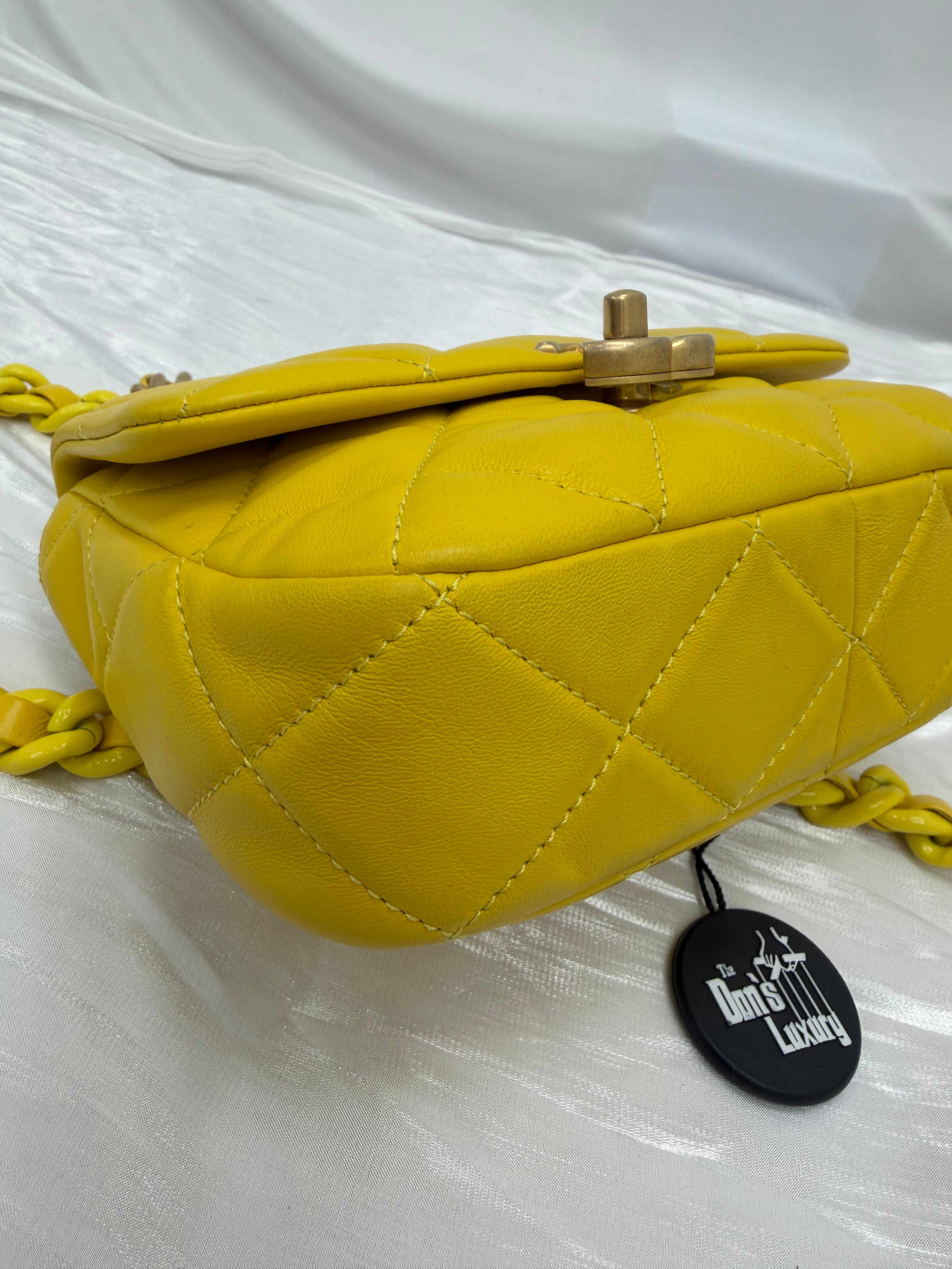 Chanel Yellow Quilted Lambskin Mini Lacquered Chain Flap