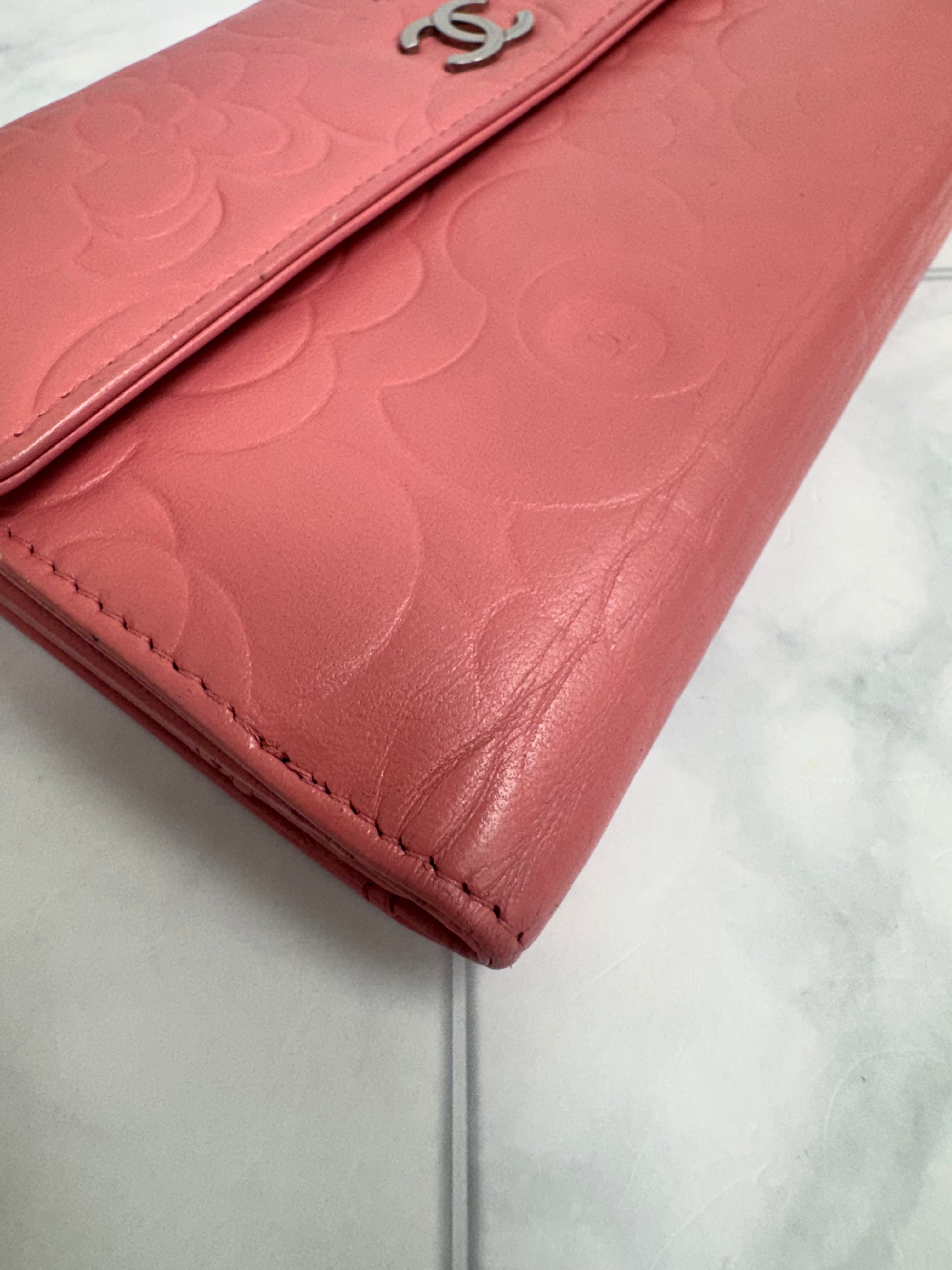 Chanel Pink Camellia Leather Long Wallet