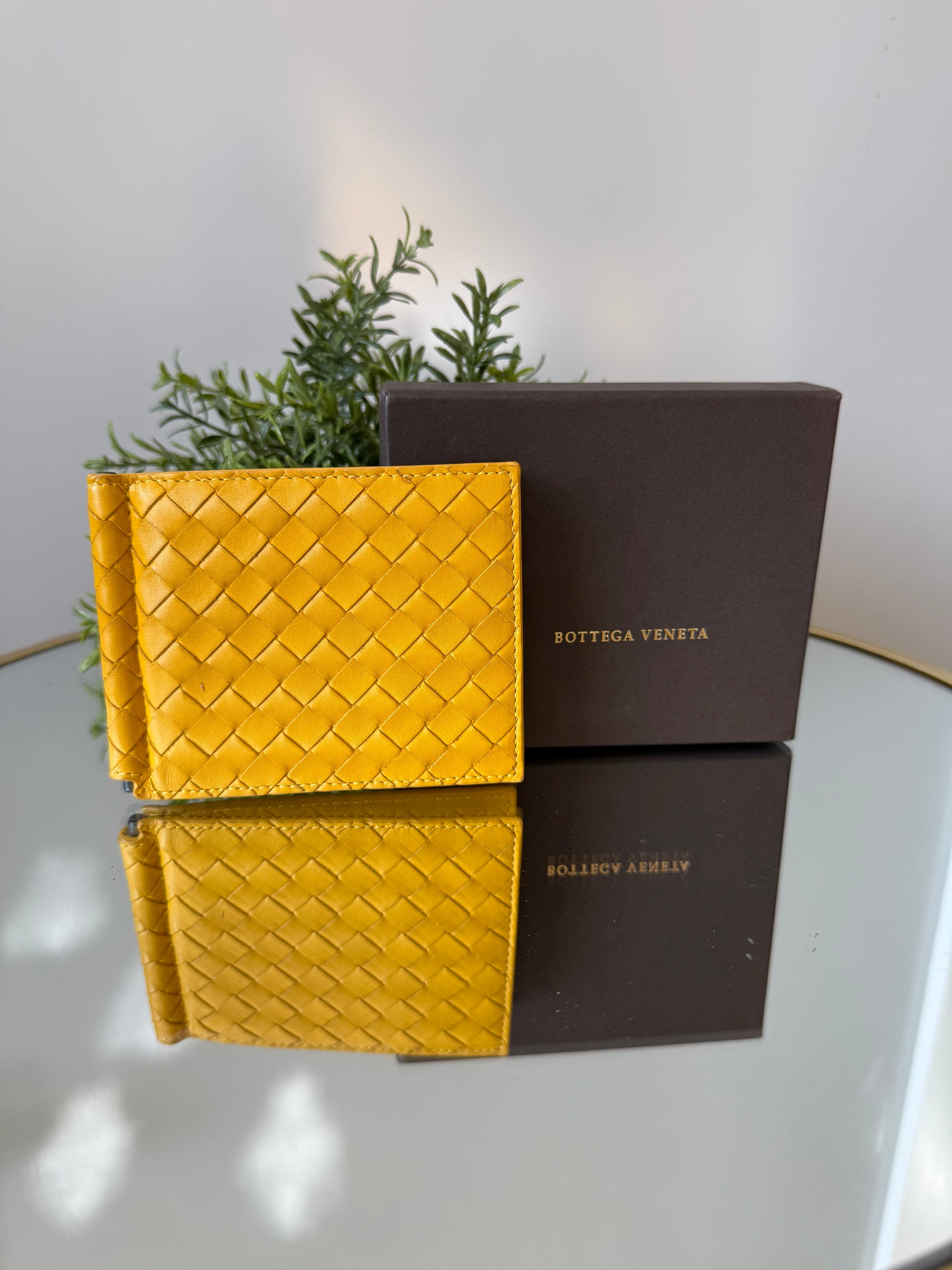 Bottega Veneta Yellow Intrecciato Weave Leather Wallet