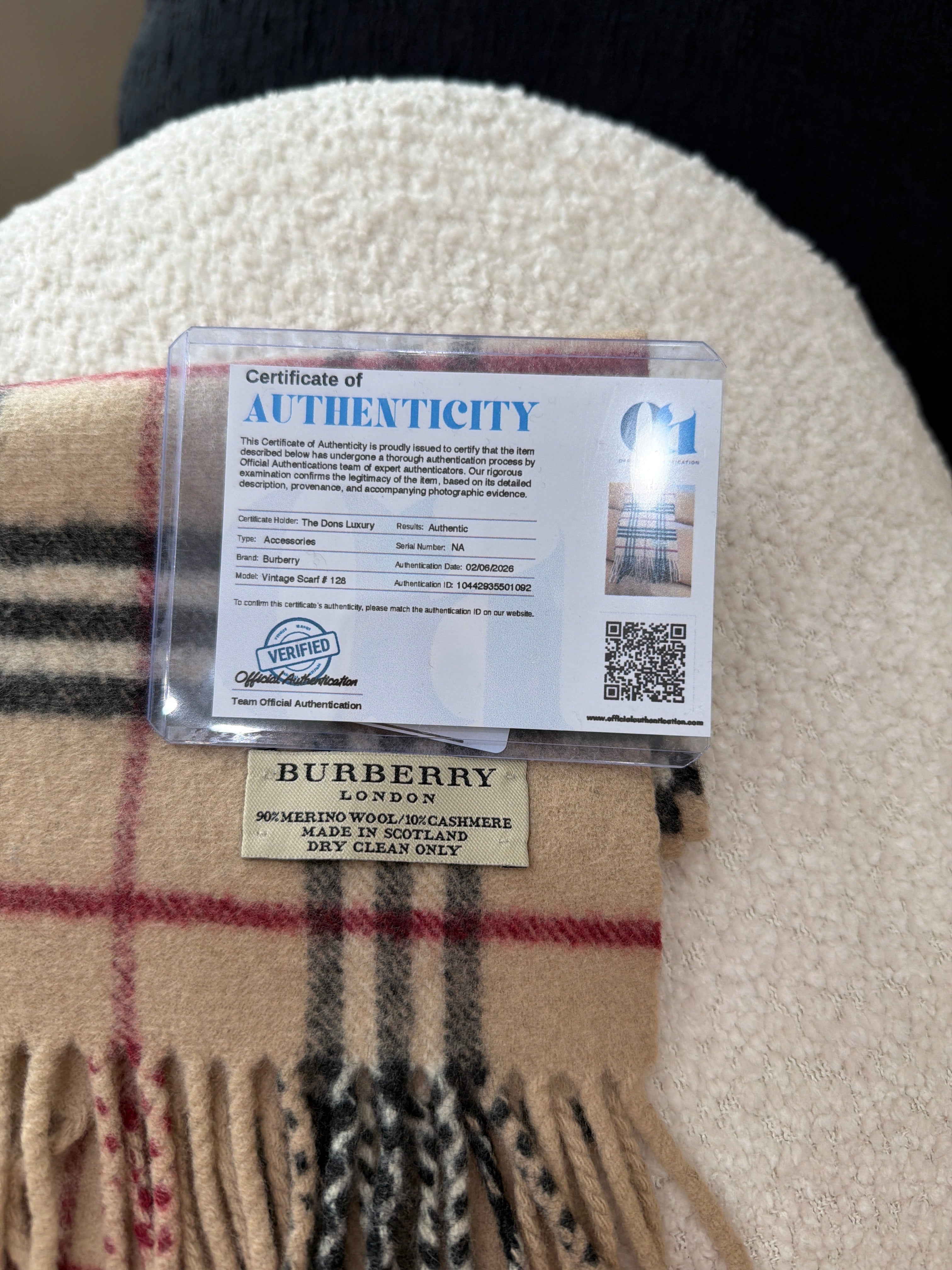 Burberry Vintage Tan And Black Novacheck Merino Wool Blend Scarf
