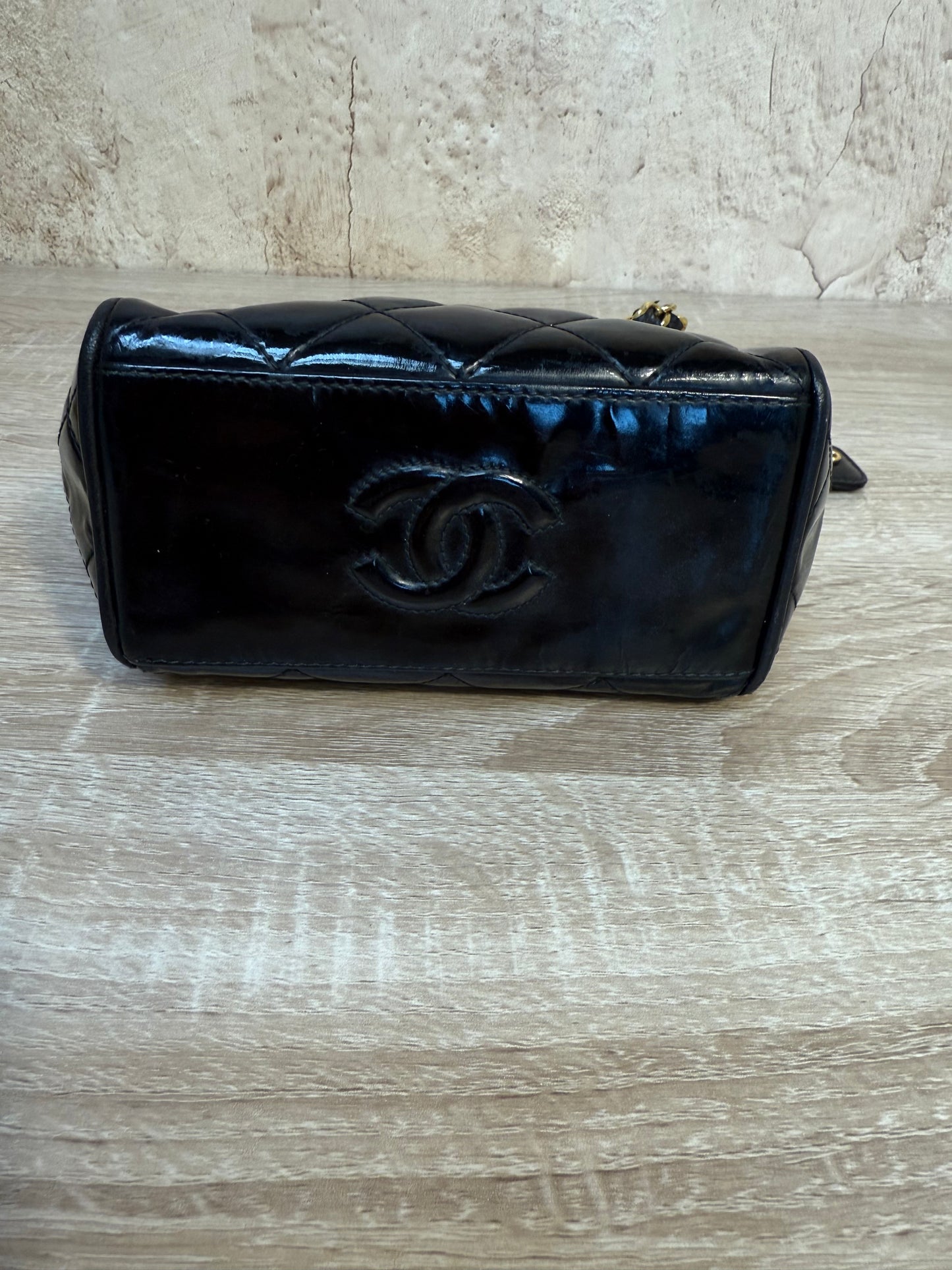 Vintage Chanel Black Quilted Patent Leather Shoulder Bag