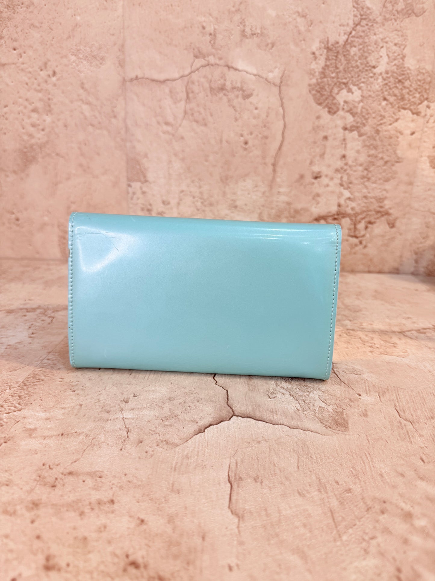 Christian Dior Turquoise Patent Leather Long Wallet