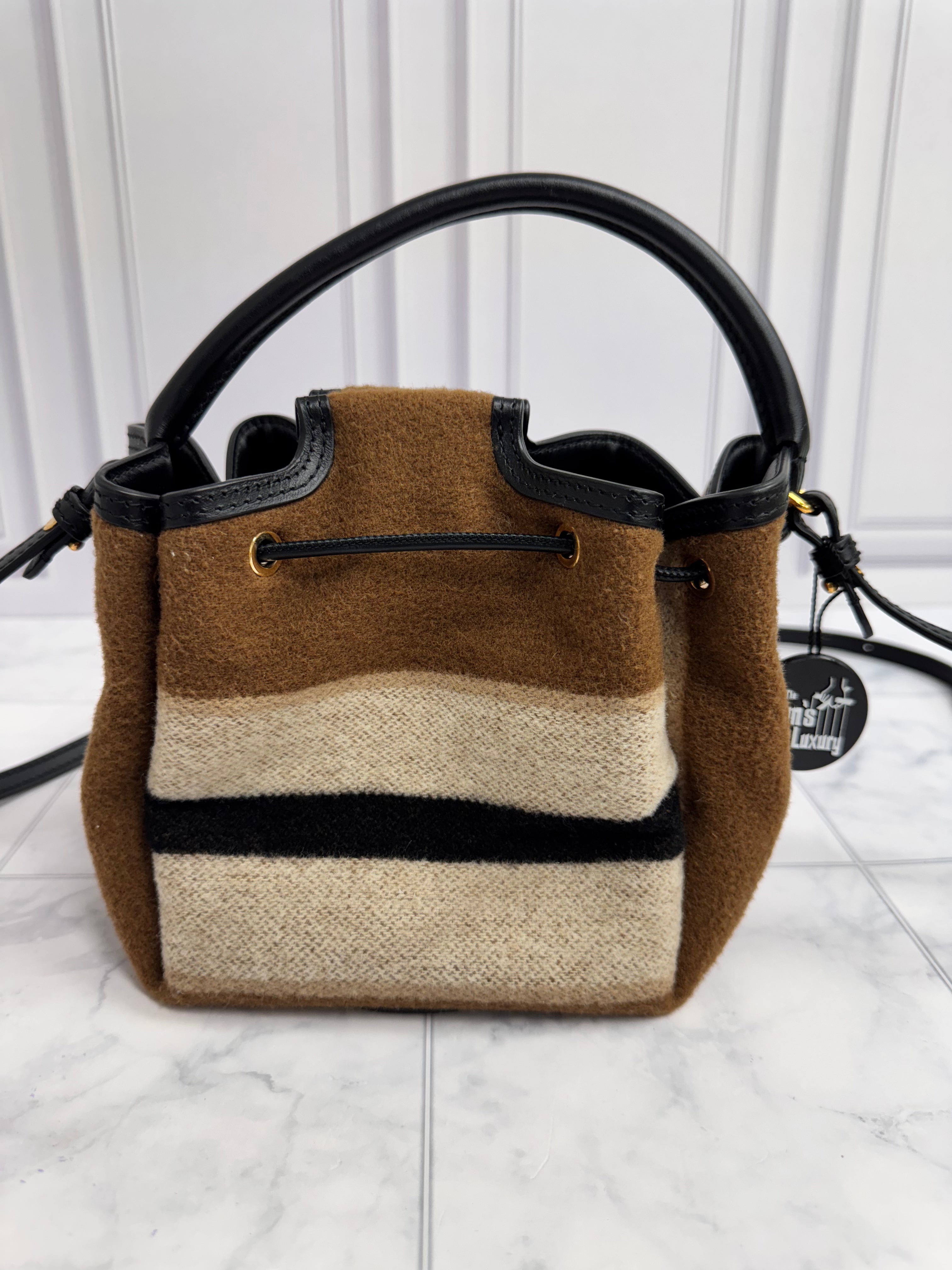 *DONS DROP* Burberry Brown Striped Wool Blanket Bucket Bag