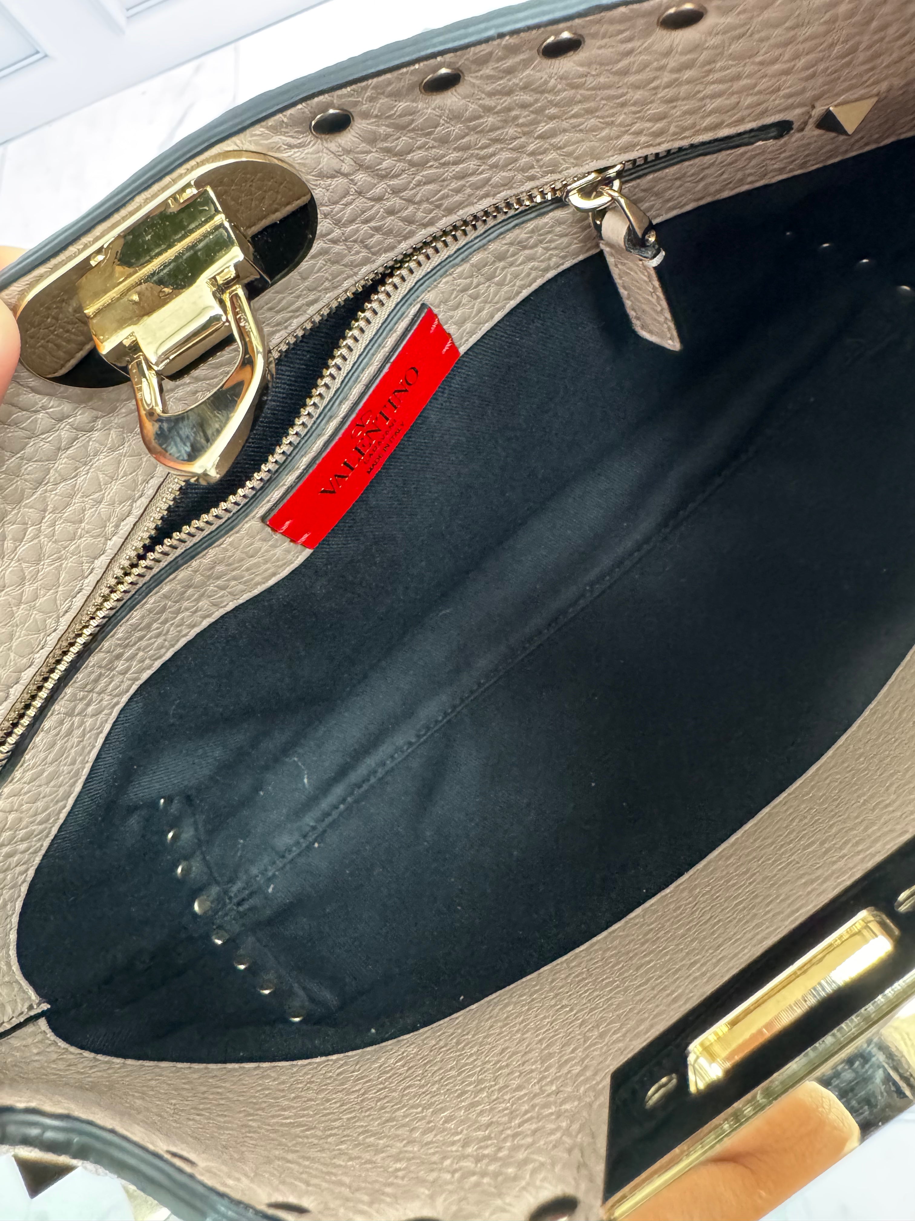 LIKE NEW - Valentino Beige Grained Leather Small Rockstud Flip Lock Hobo Bag
