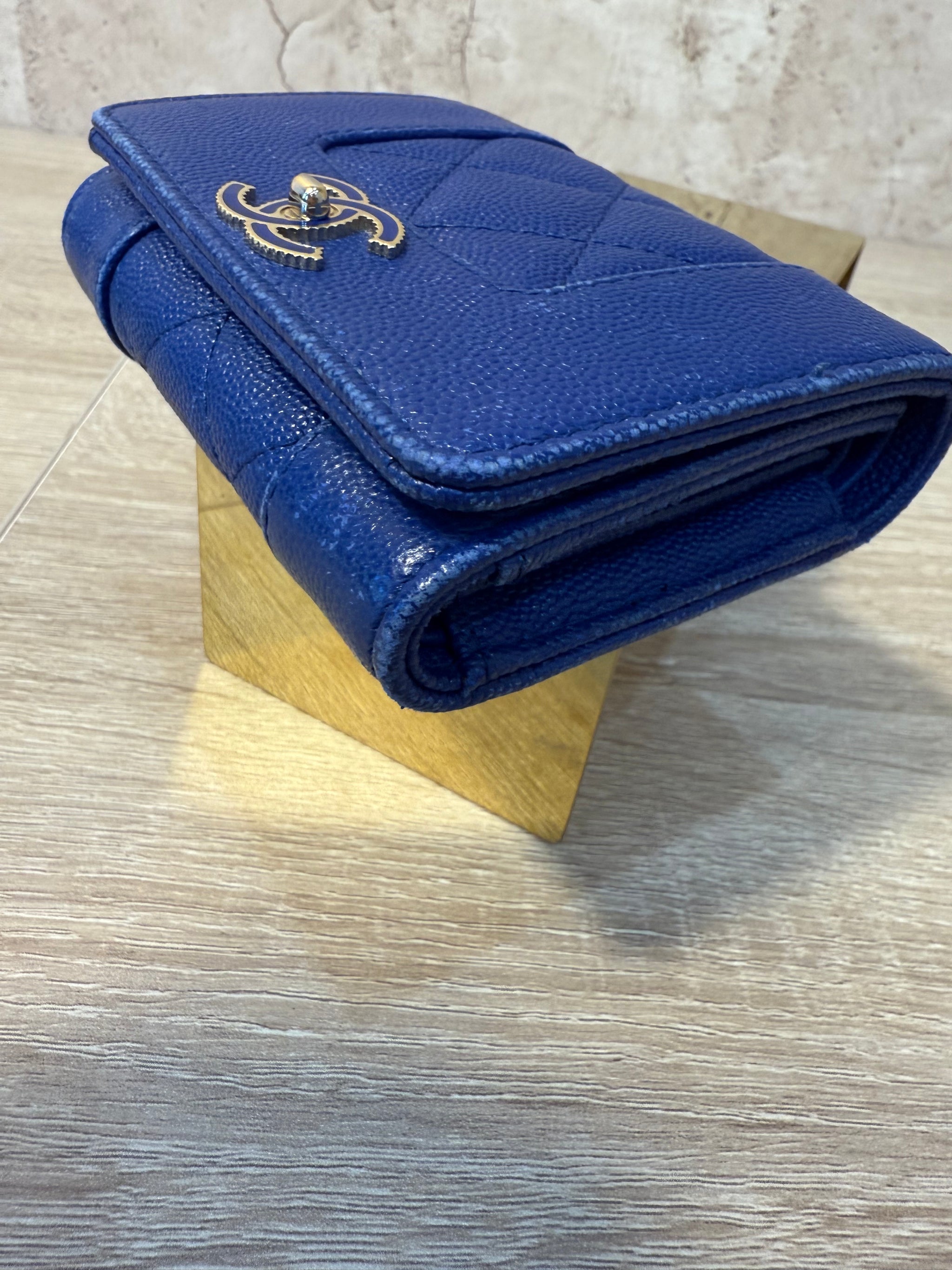 Chanel Royal Blue Caviar Compact Wallet