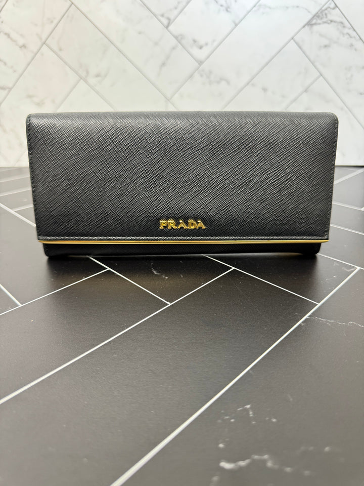 Prada Black Saffiano Leather Long Wallet