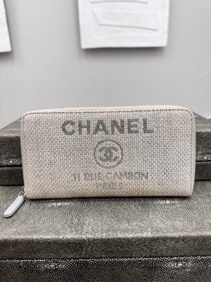 Chanel Grey Tweed Deauville Zippy Wallet