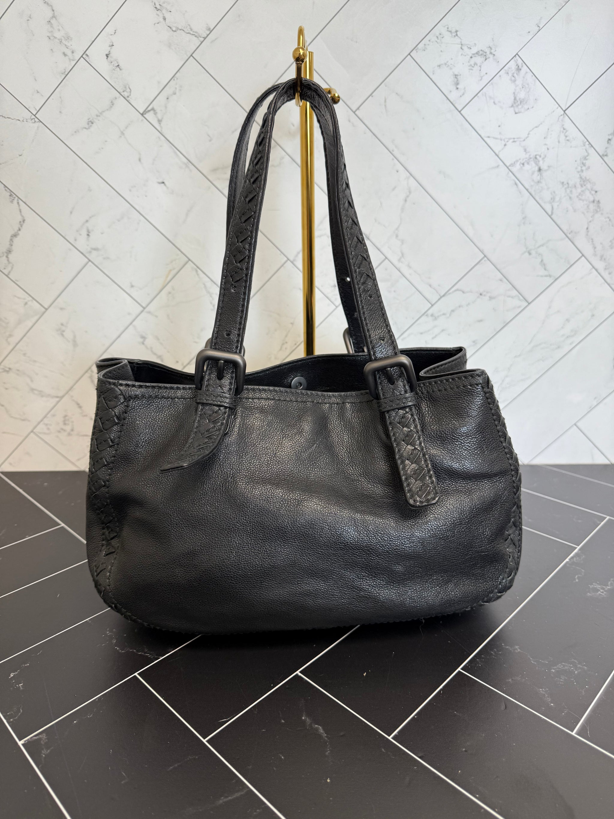 Bottega Veneta Black Intrecciato Leather Tote Bag