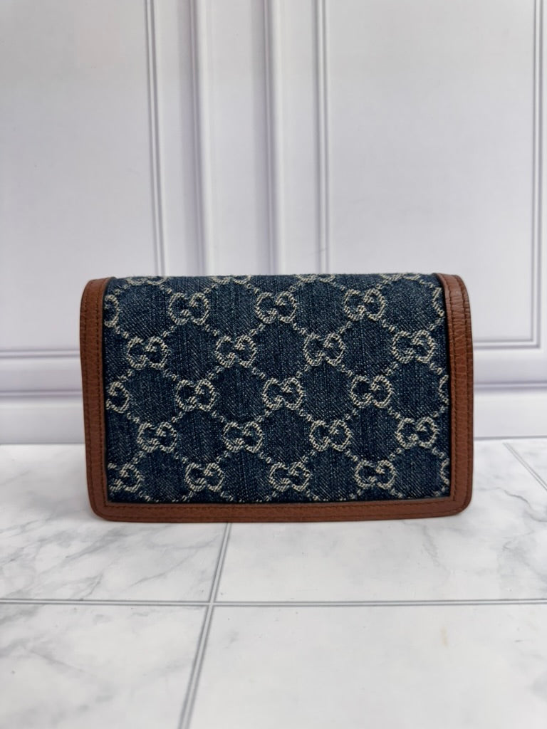 LIKE NEW - Gucci Blue GG Denim Dionysus Super Mini Shoulder Bag