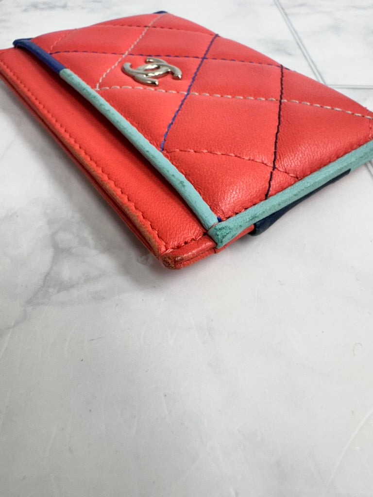 Chanel Coral Quilted Leather Card Case
