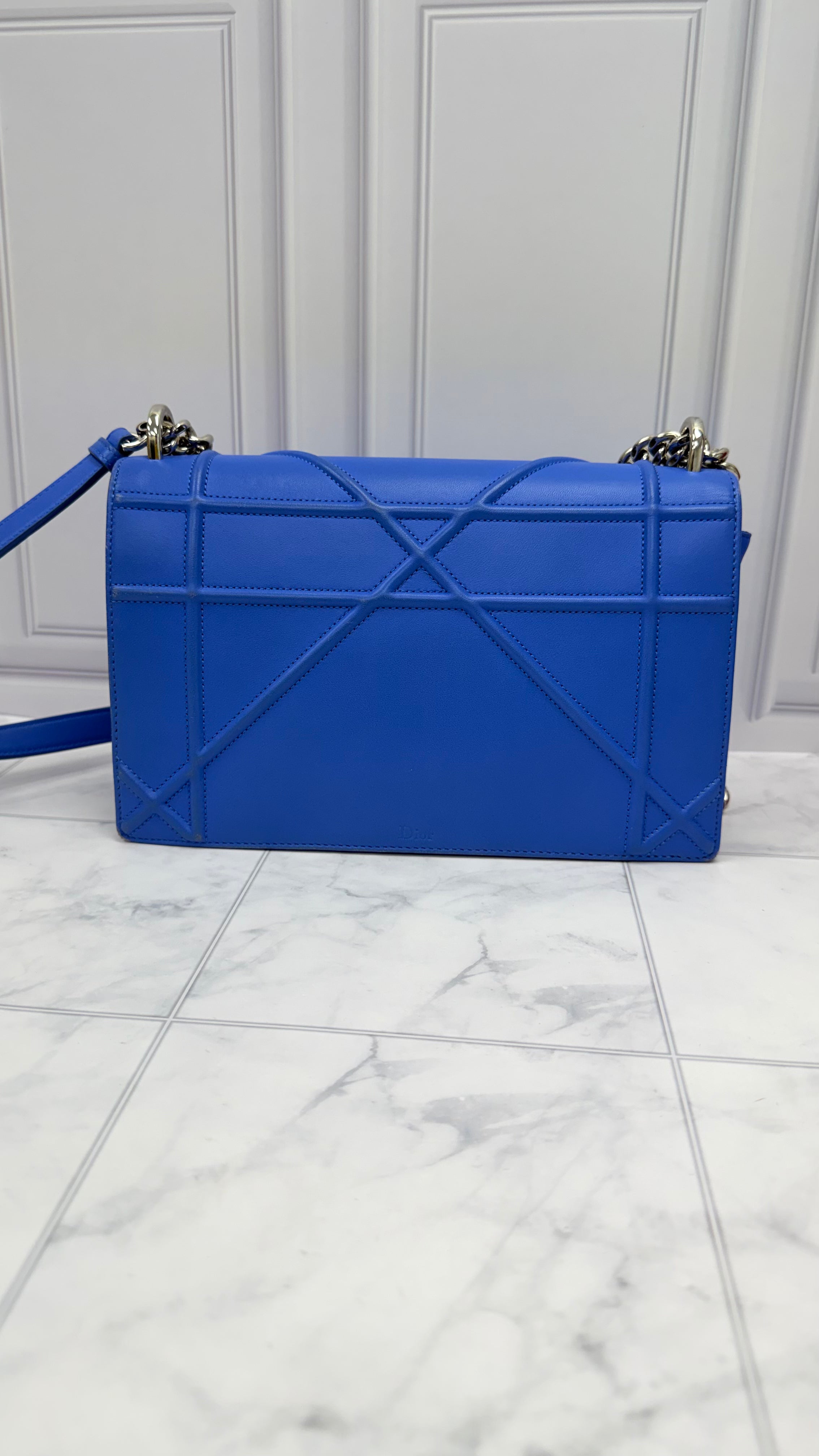 Christian Dior Blue Leather Medium Diorama Shoulder Bag