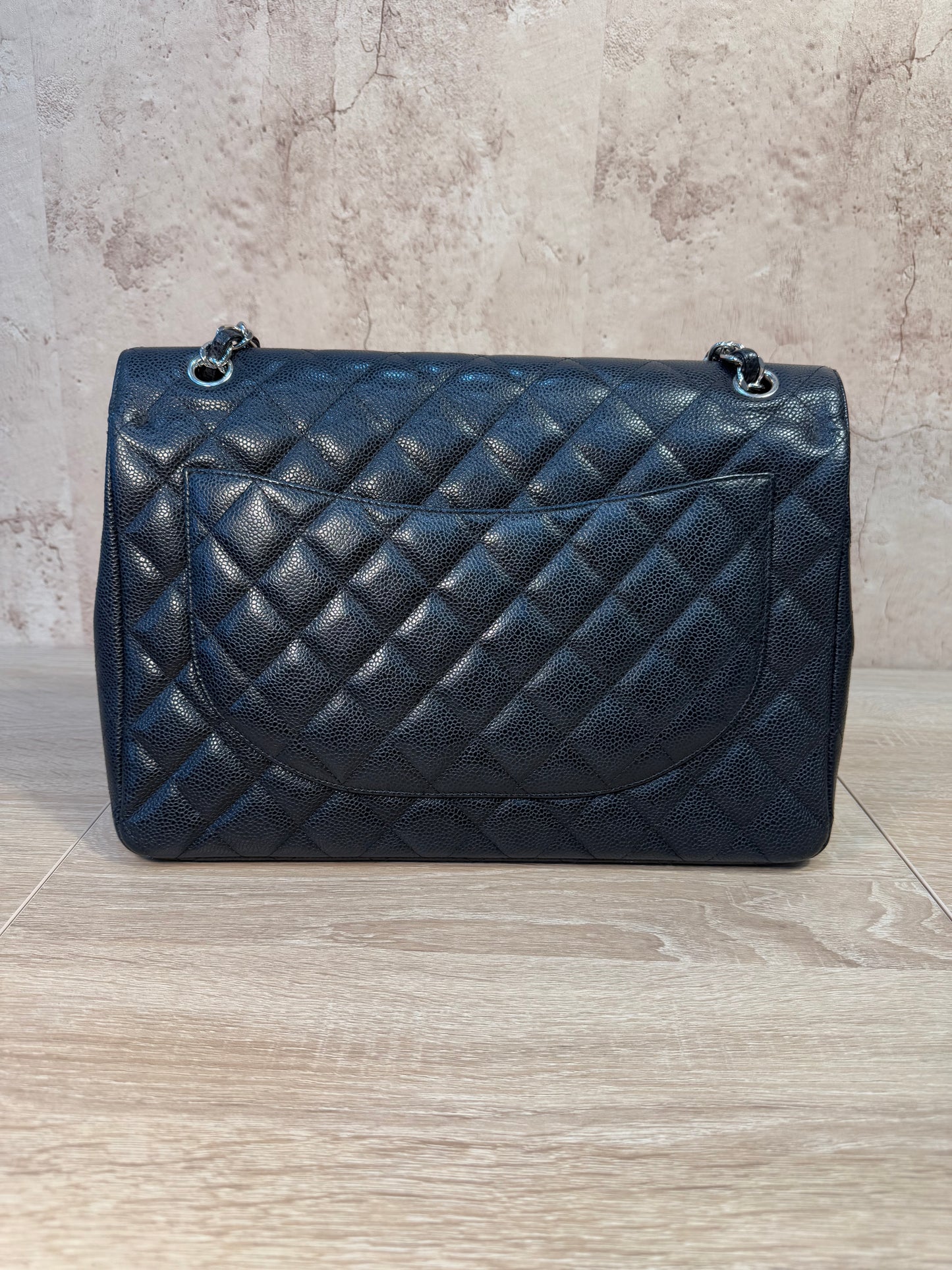 LIKE NEW Chanel Black Caviar Classic Double Flap Maxi Bag