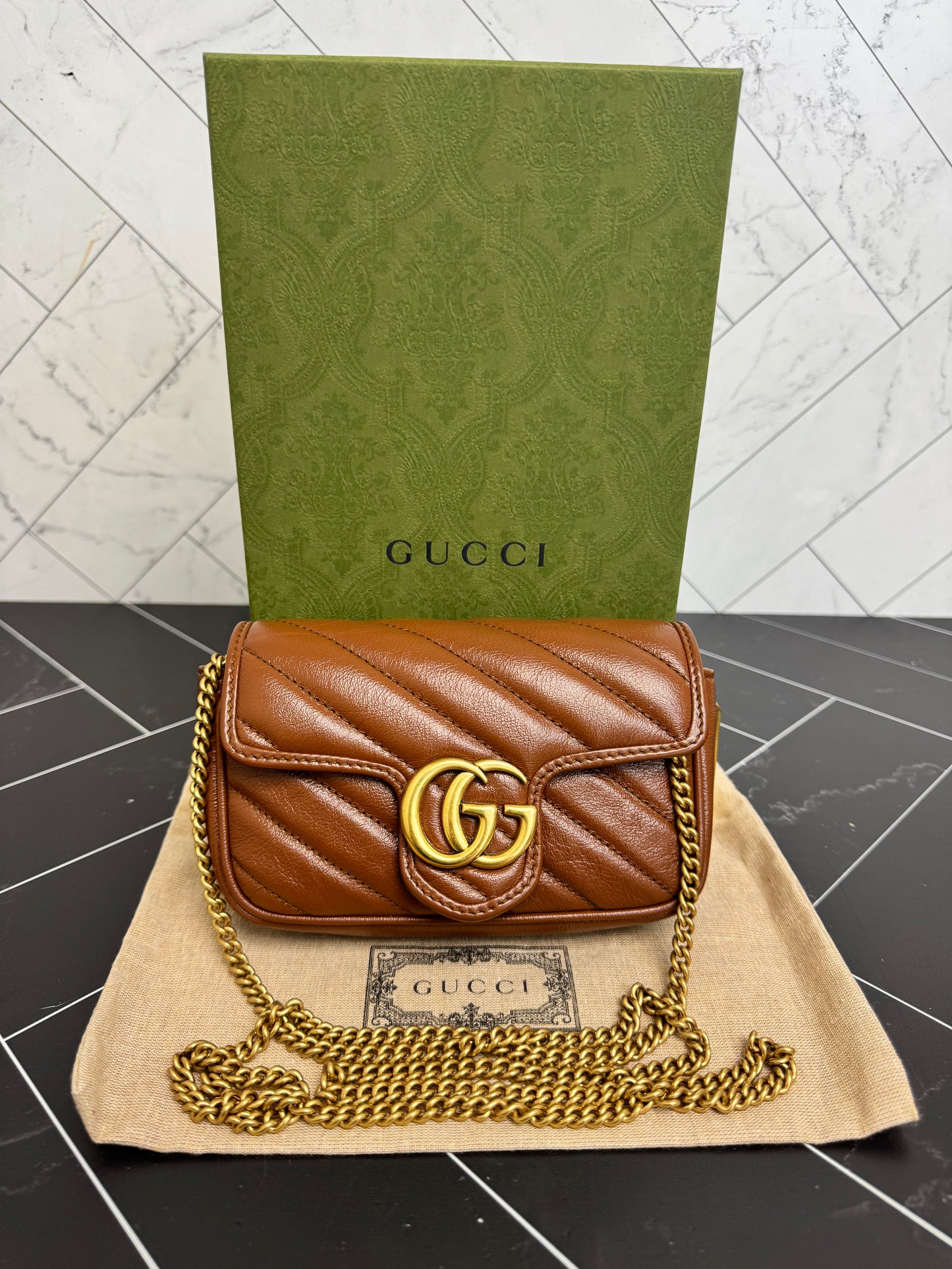 Gucci Brown Leather Marmont Super Mini Crossbody Bag