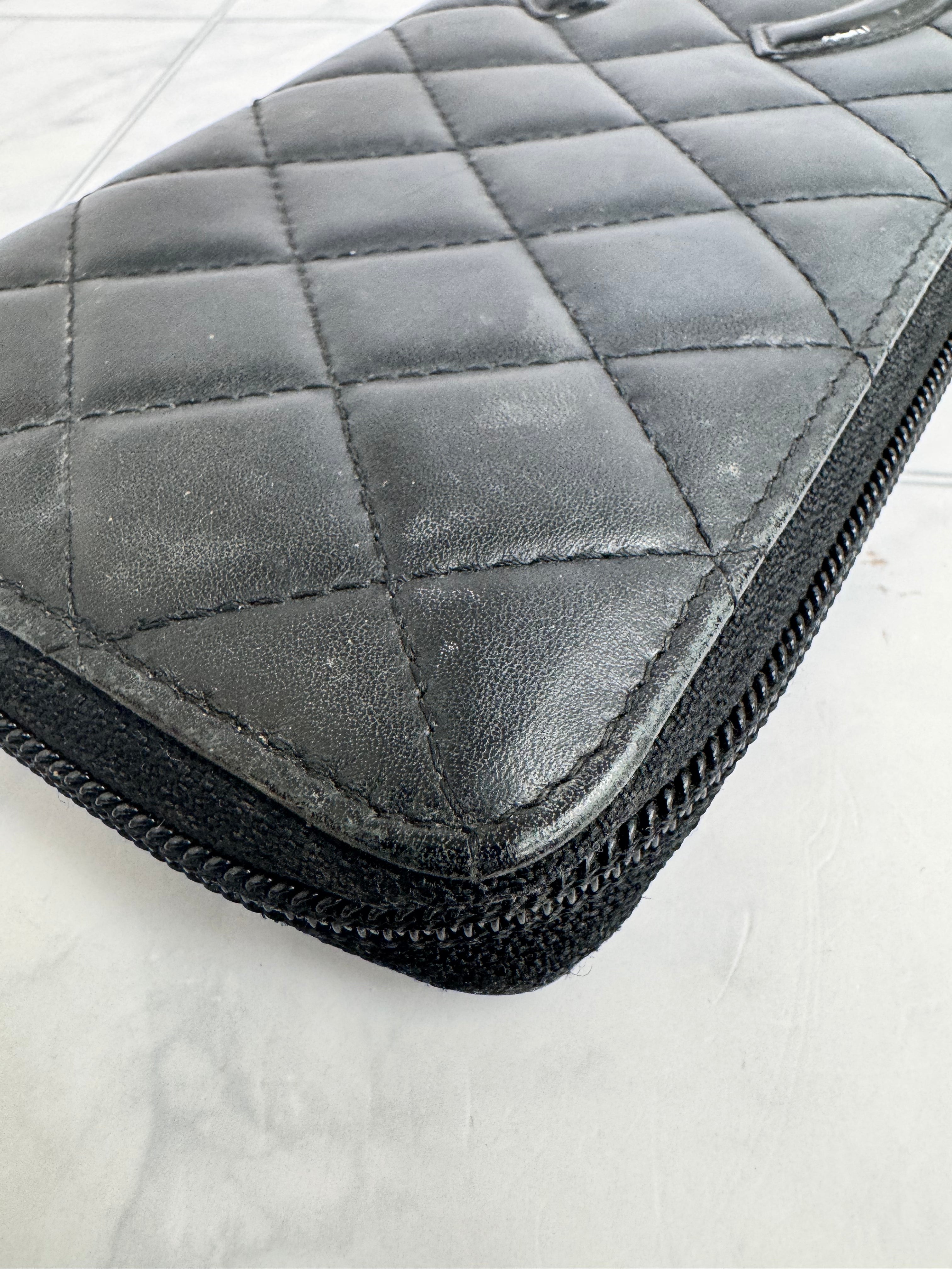 Chanel Black Diamond Quilted Cambon Line Zippy Wallet