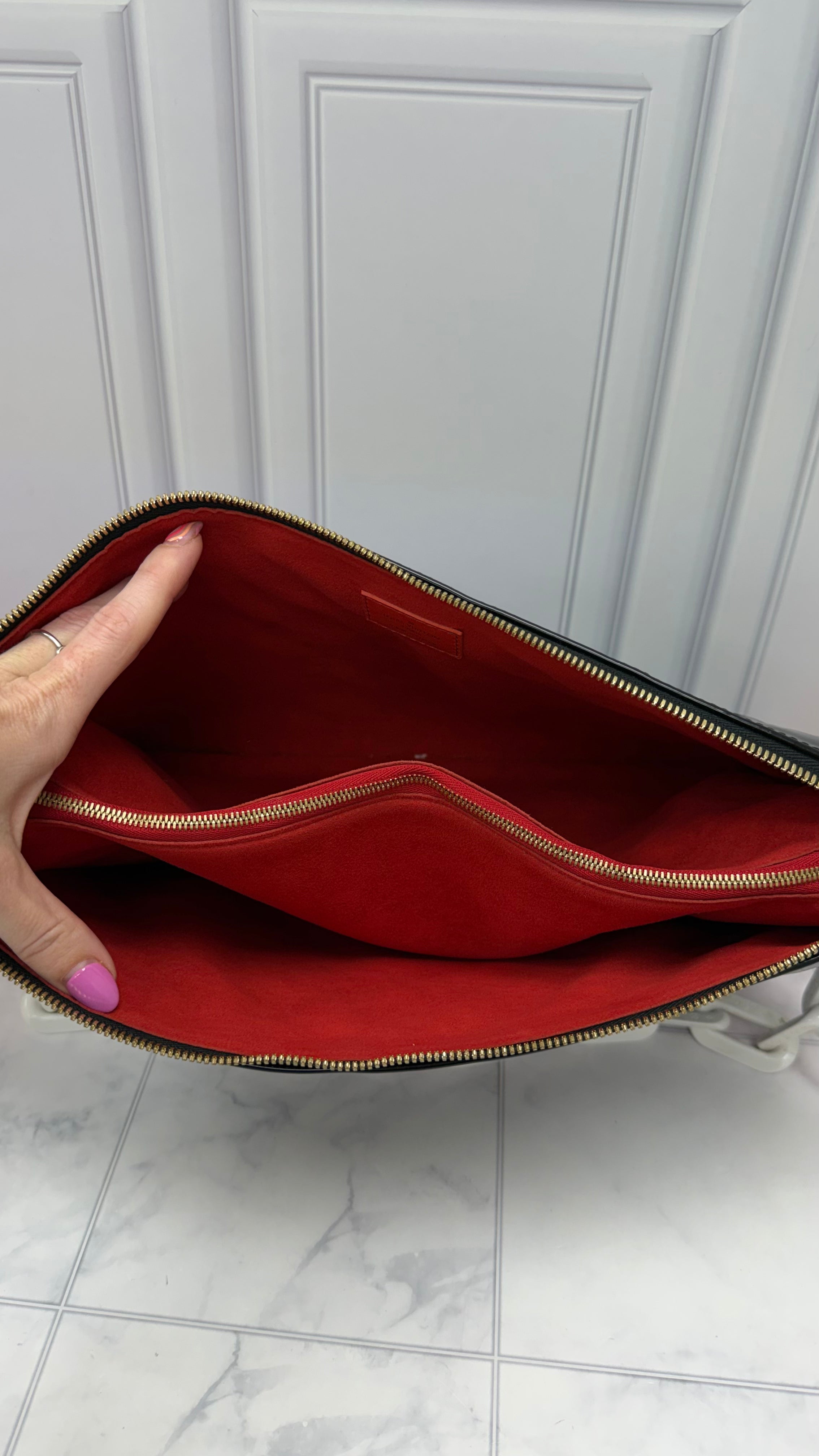 Louis Vuitton Black Patent Leather & Red Lambskin Coussin MM