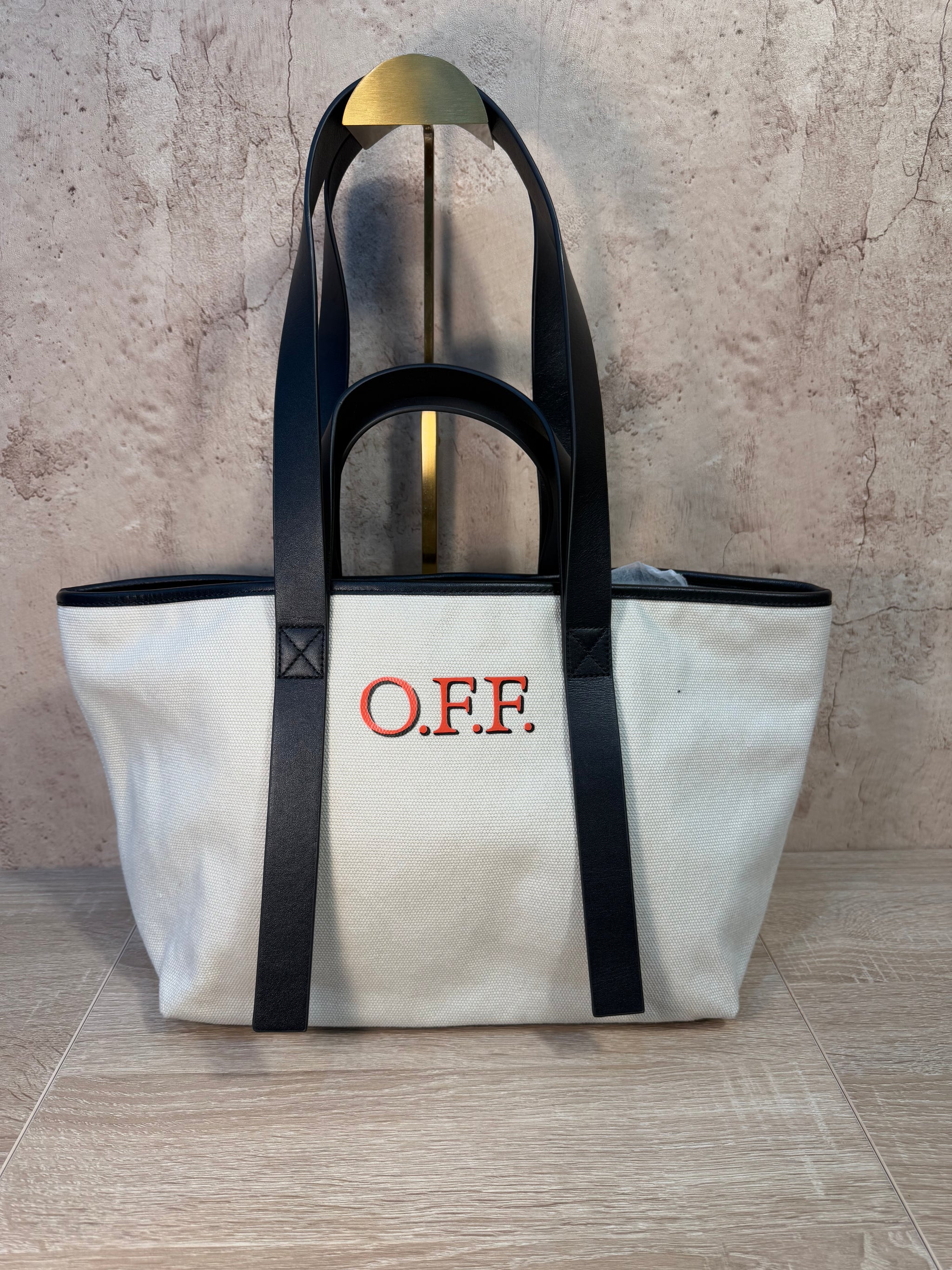 BRAND NEW- Off White Canvas & Leather Tote Bag