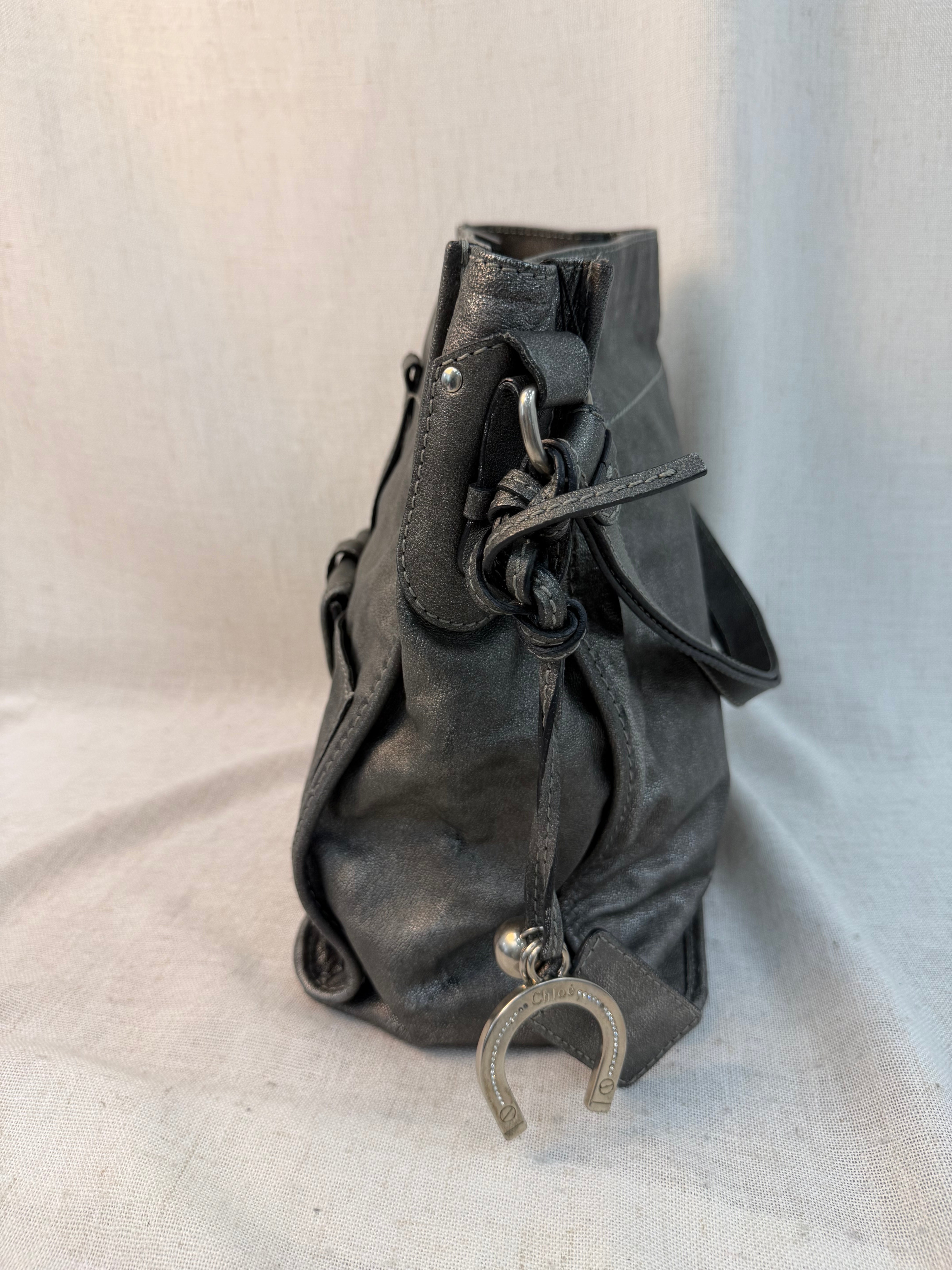 Chloe Metallic Silver Leather Kerala Shoulder Bag