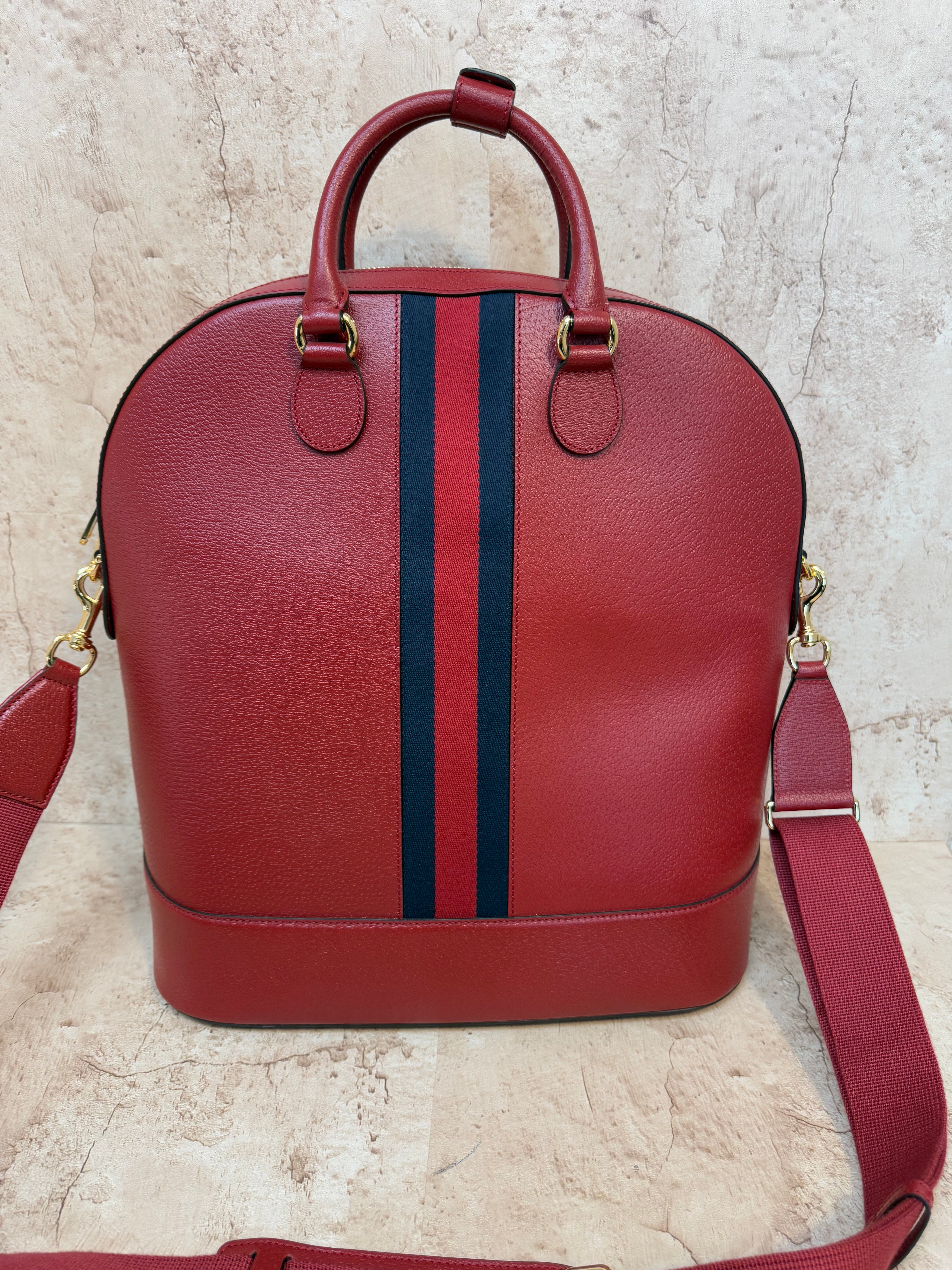 LIKE NEW- Gucci Red Savoy Web Bowling Tote