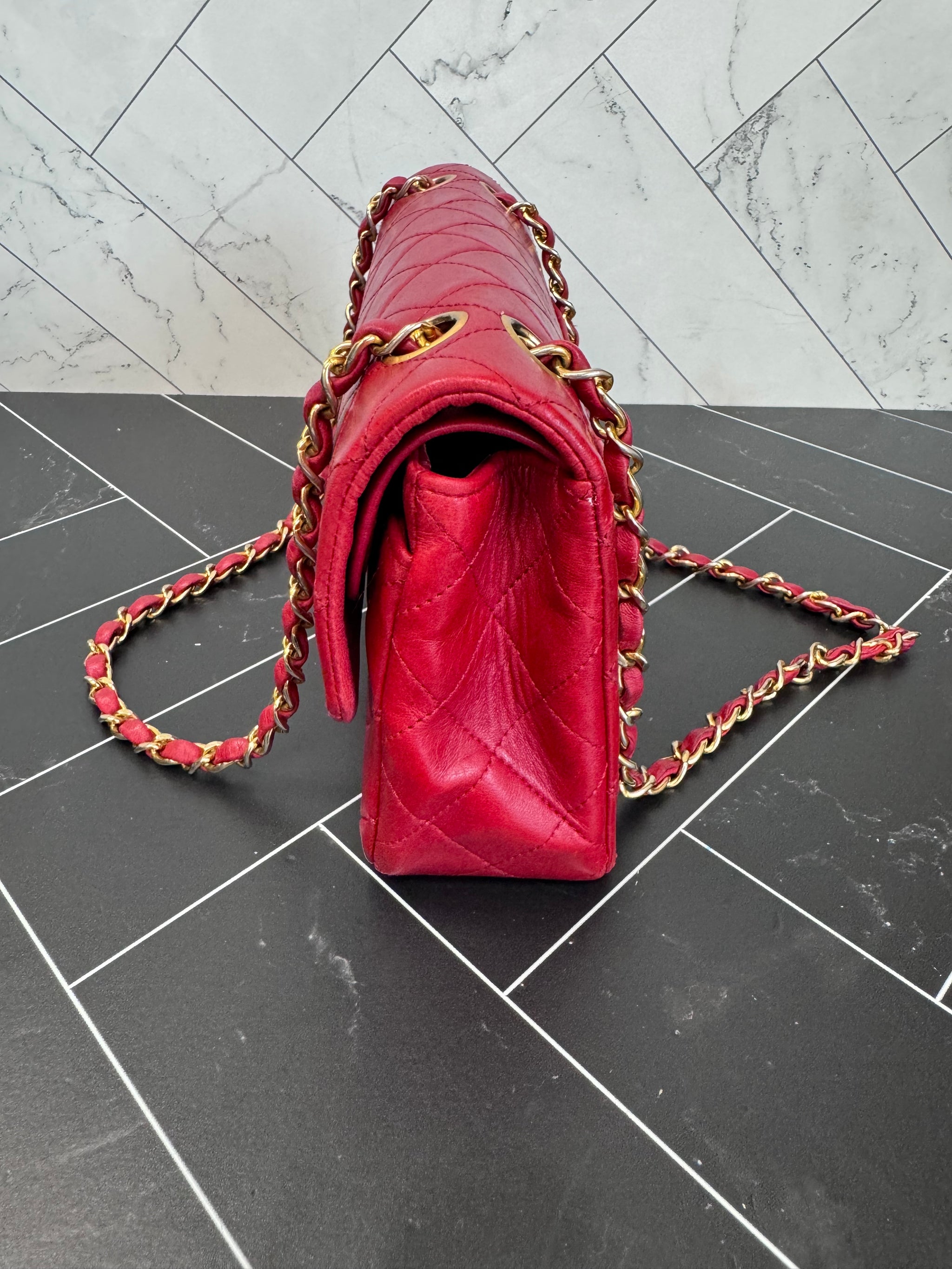 Chanel Red Small Quilted Lambskin Double Flap