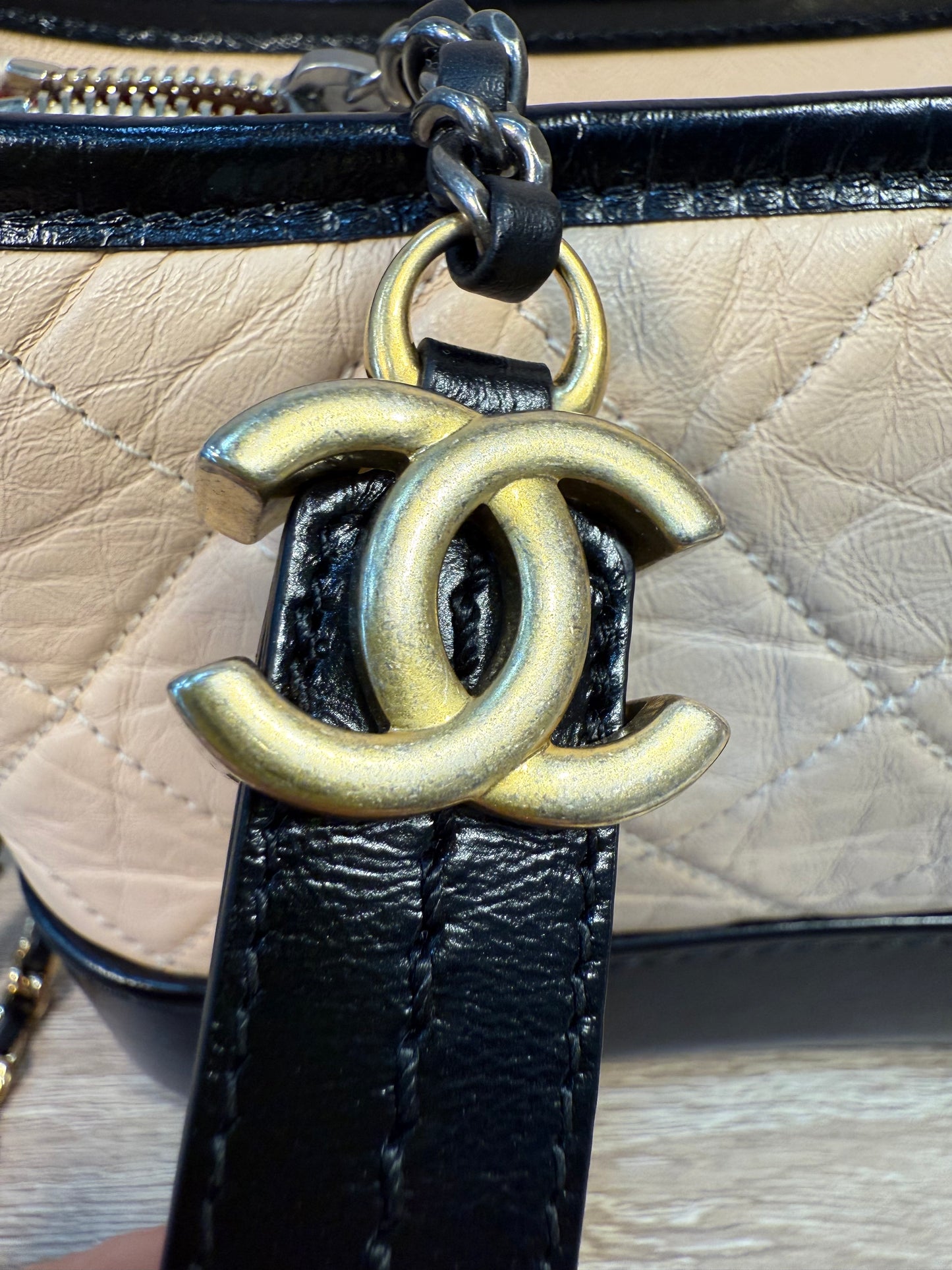 LIKE NEW Chanel Beige & Black Quilted Lambskin Gabrielle Small Crossbody Bag