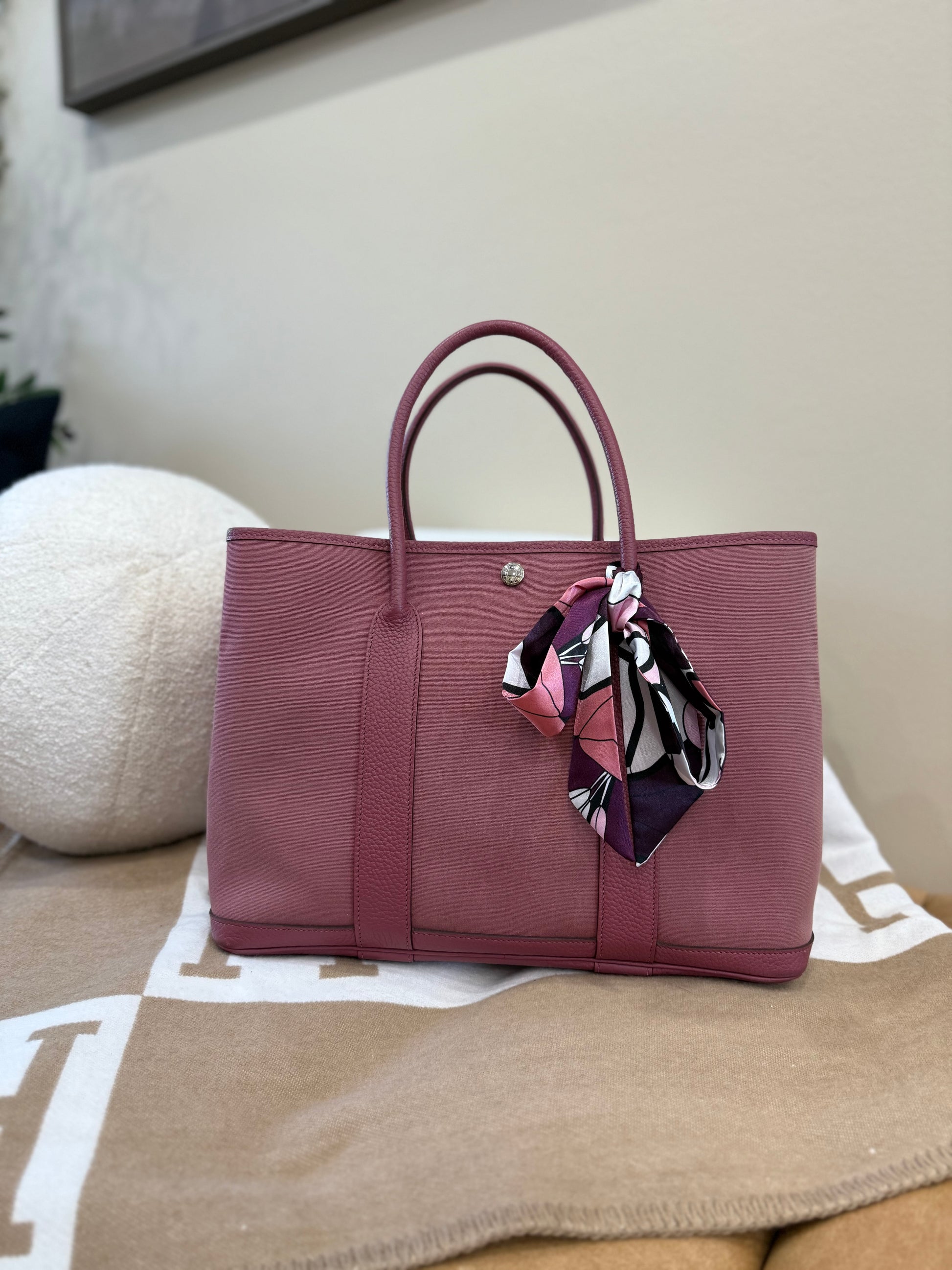 Hermes Purple Canvas with Leather Garden Party Tote