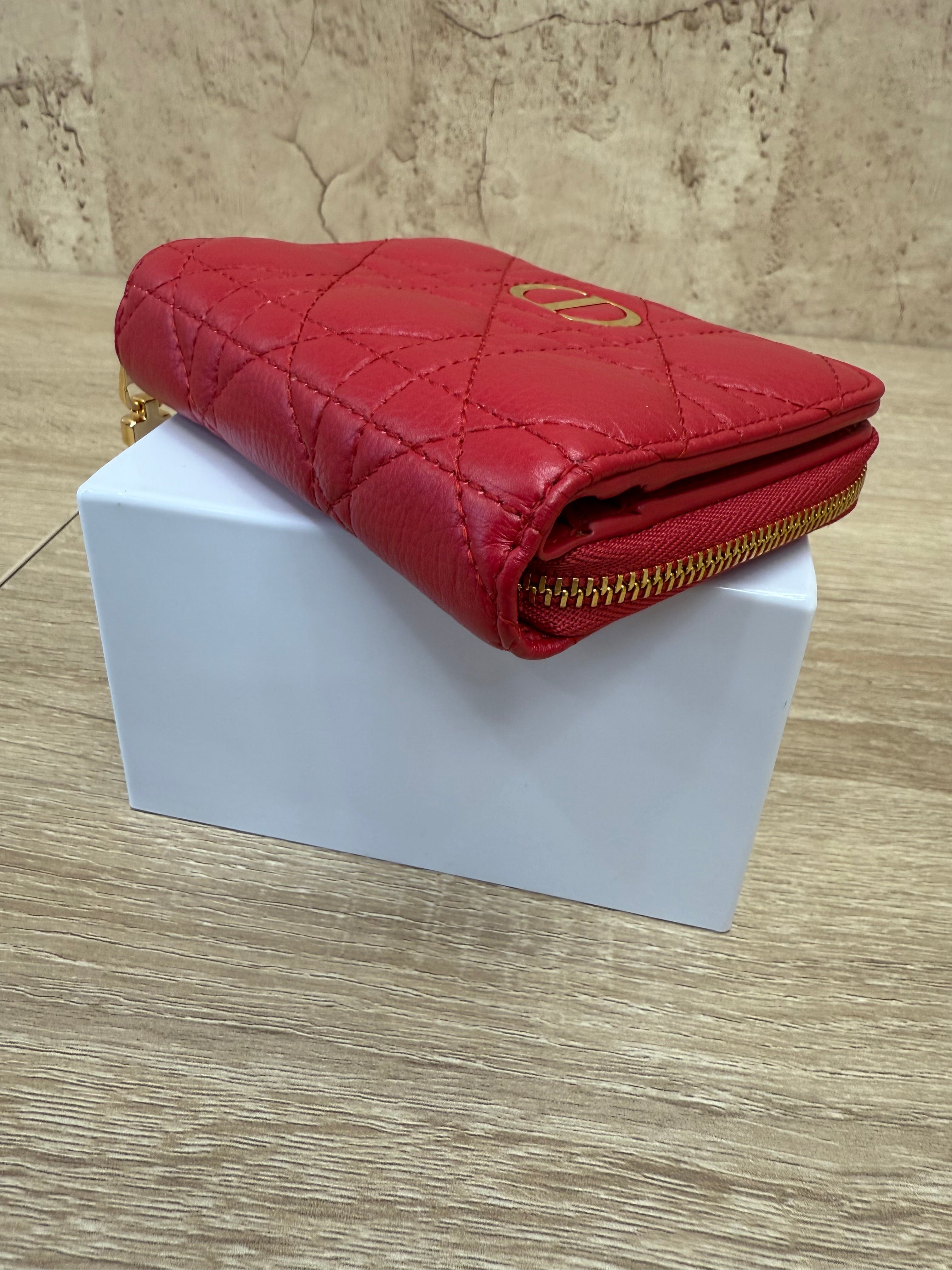 Christian Dior Red Caro Stitch Compact Zippy Wallet
