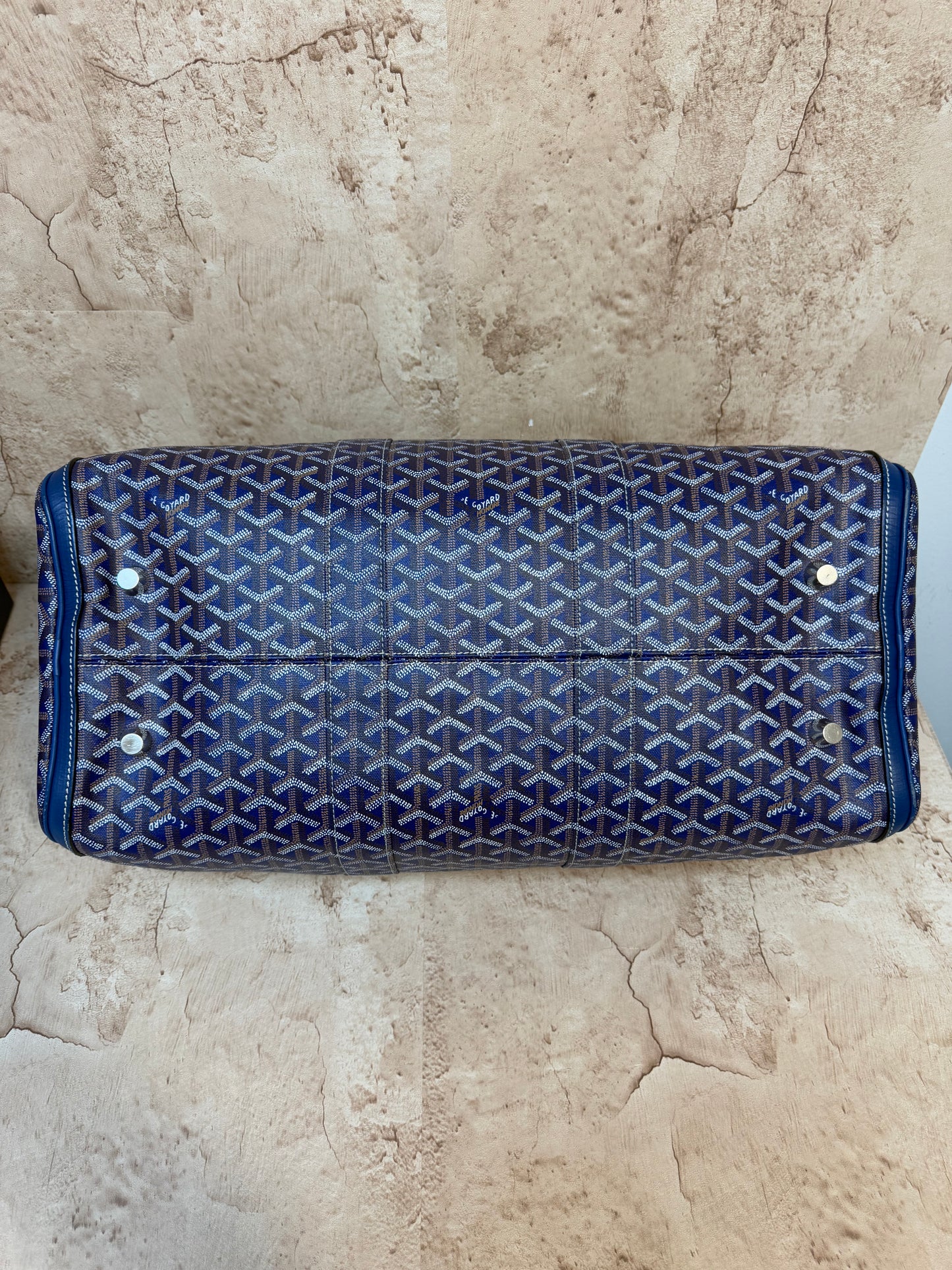 Goyard Navy Goyardine Leather Boston Bag