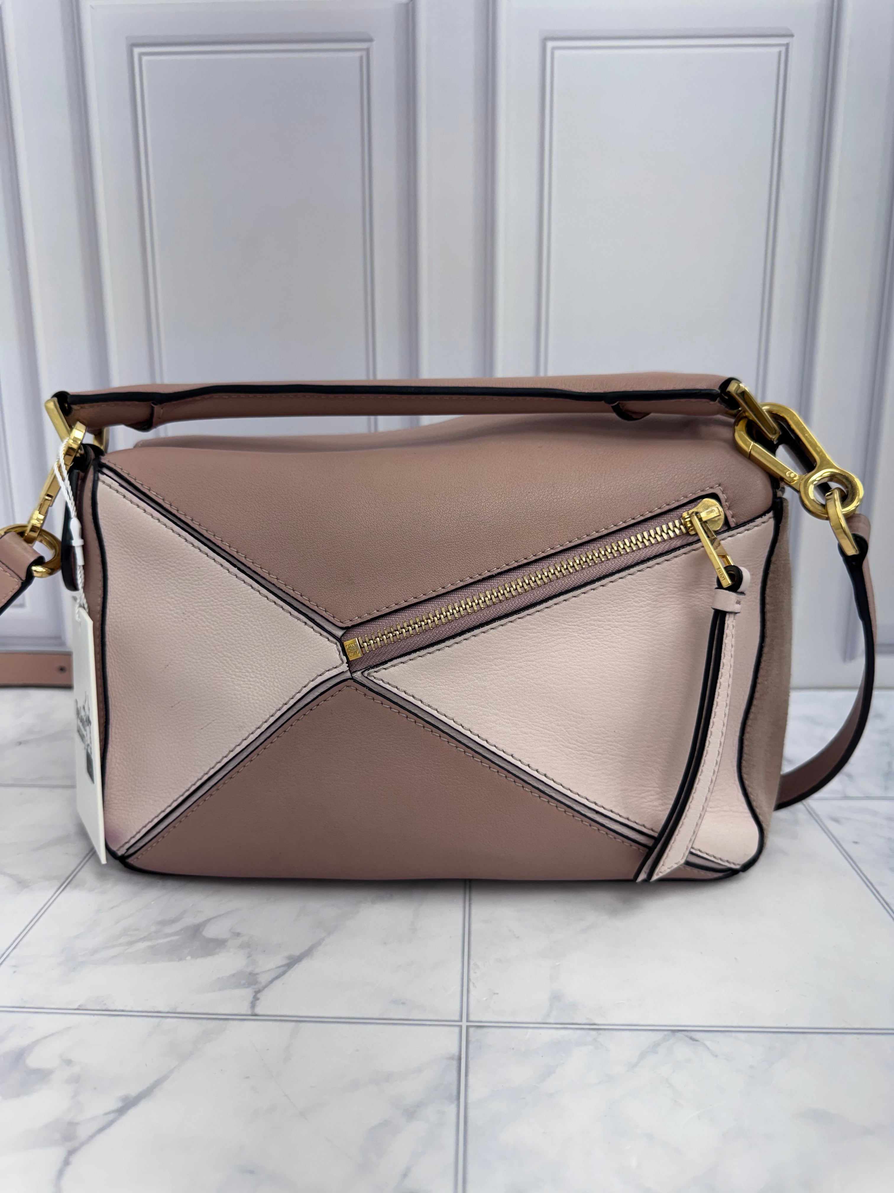 Loewe Dusty Pink & Beige Leather Small Puzzle Bag