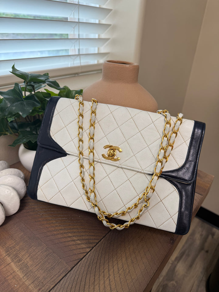 Chanel Vintage White & Black Quilted Flap Bag