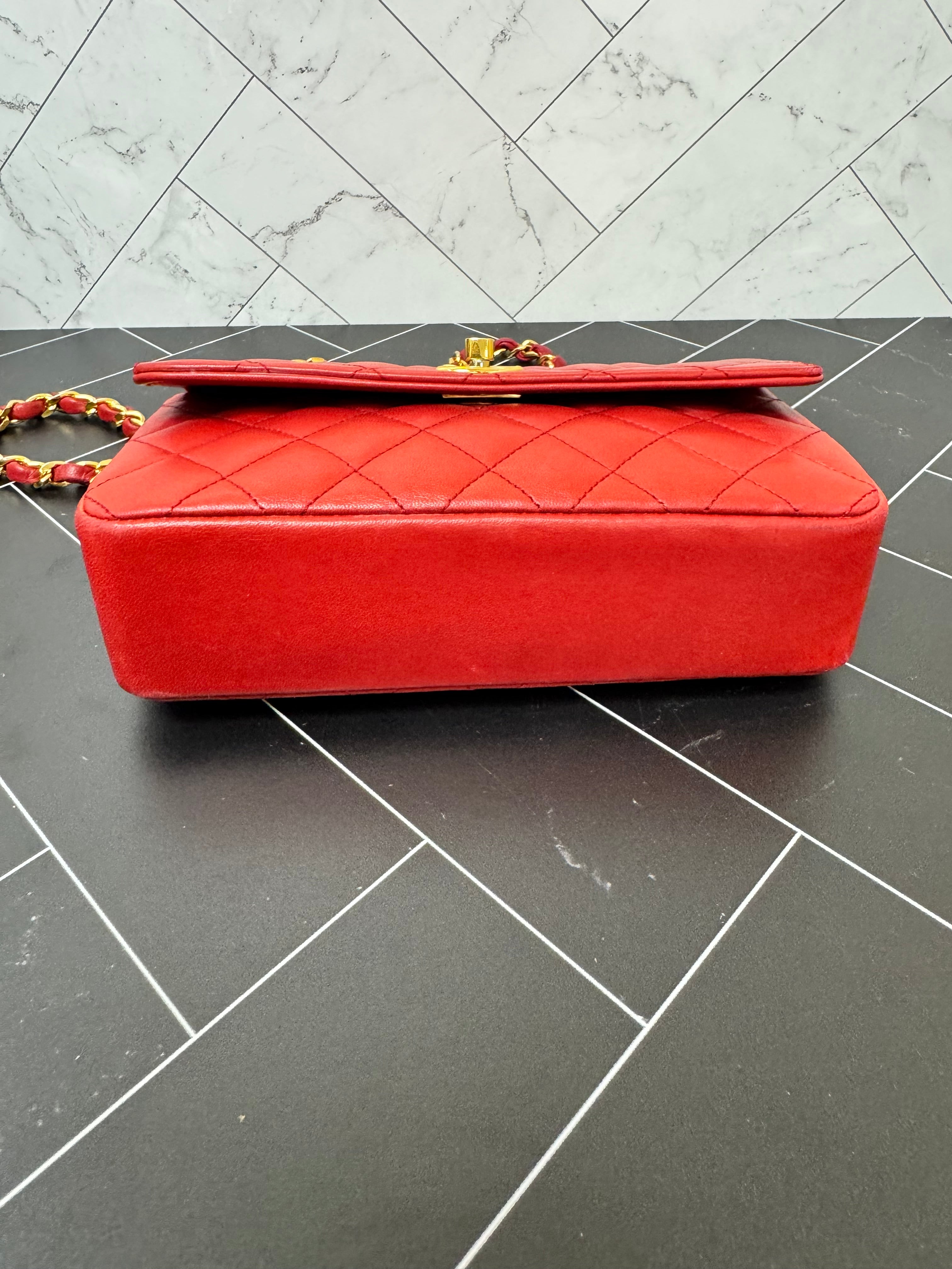 Chanel 24k Gold Plated Vintage Red Single Flap Crossbody Bag