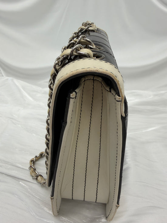 Chanel White & Black Patent Leather Chocolate Bar Square Bag
