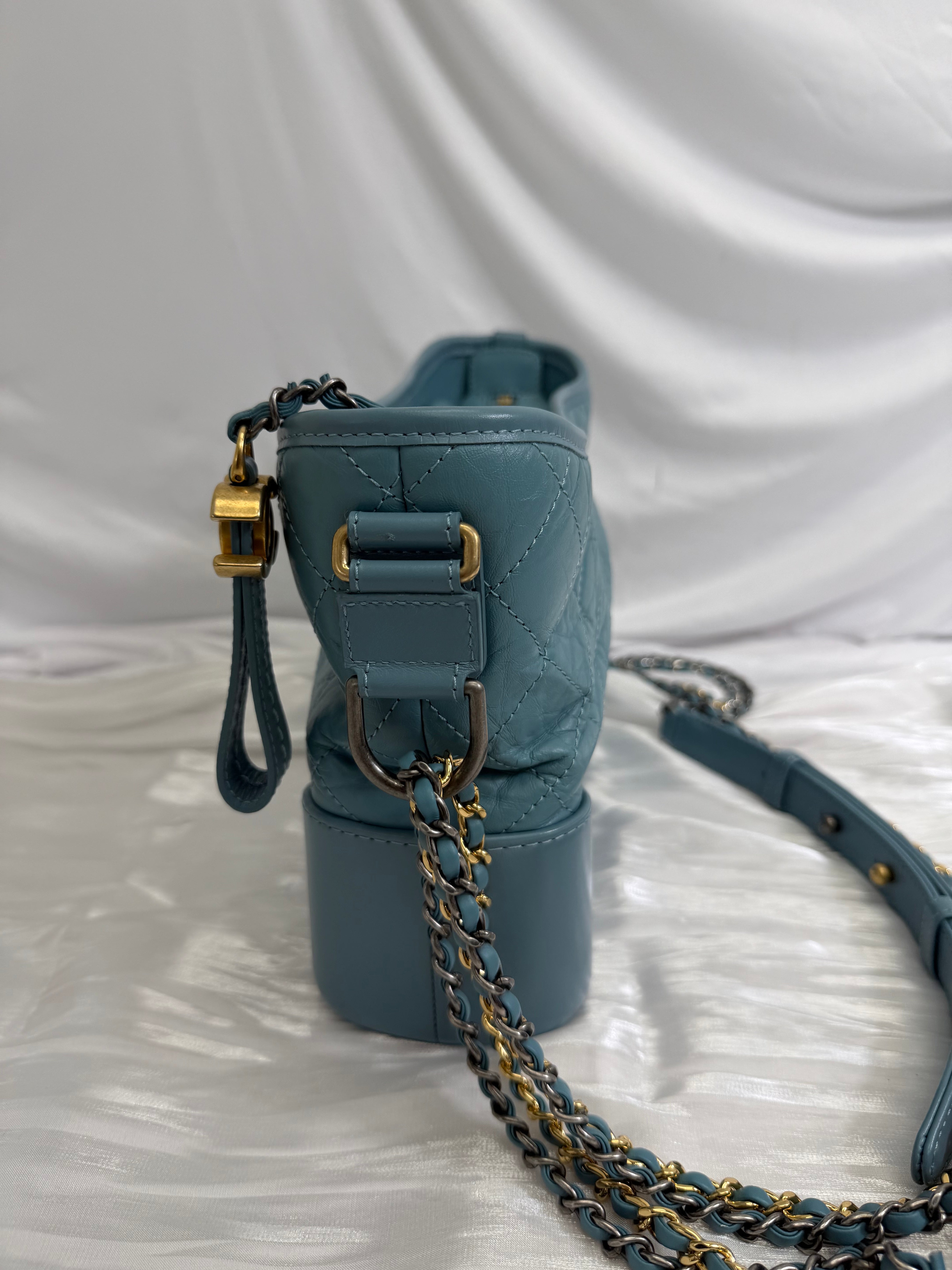 Chanel Dusty Blue Aged Quilted Calfskin Small Gabrielle  Hobo Bag