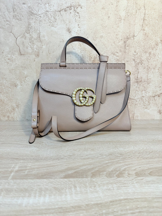 Gucci Pearly GG Marmont Leather Top Handle Bag