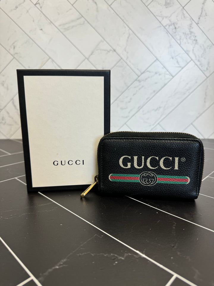 Gucci Black Leather Logo Compact Zippy Wallet