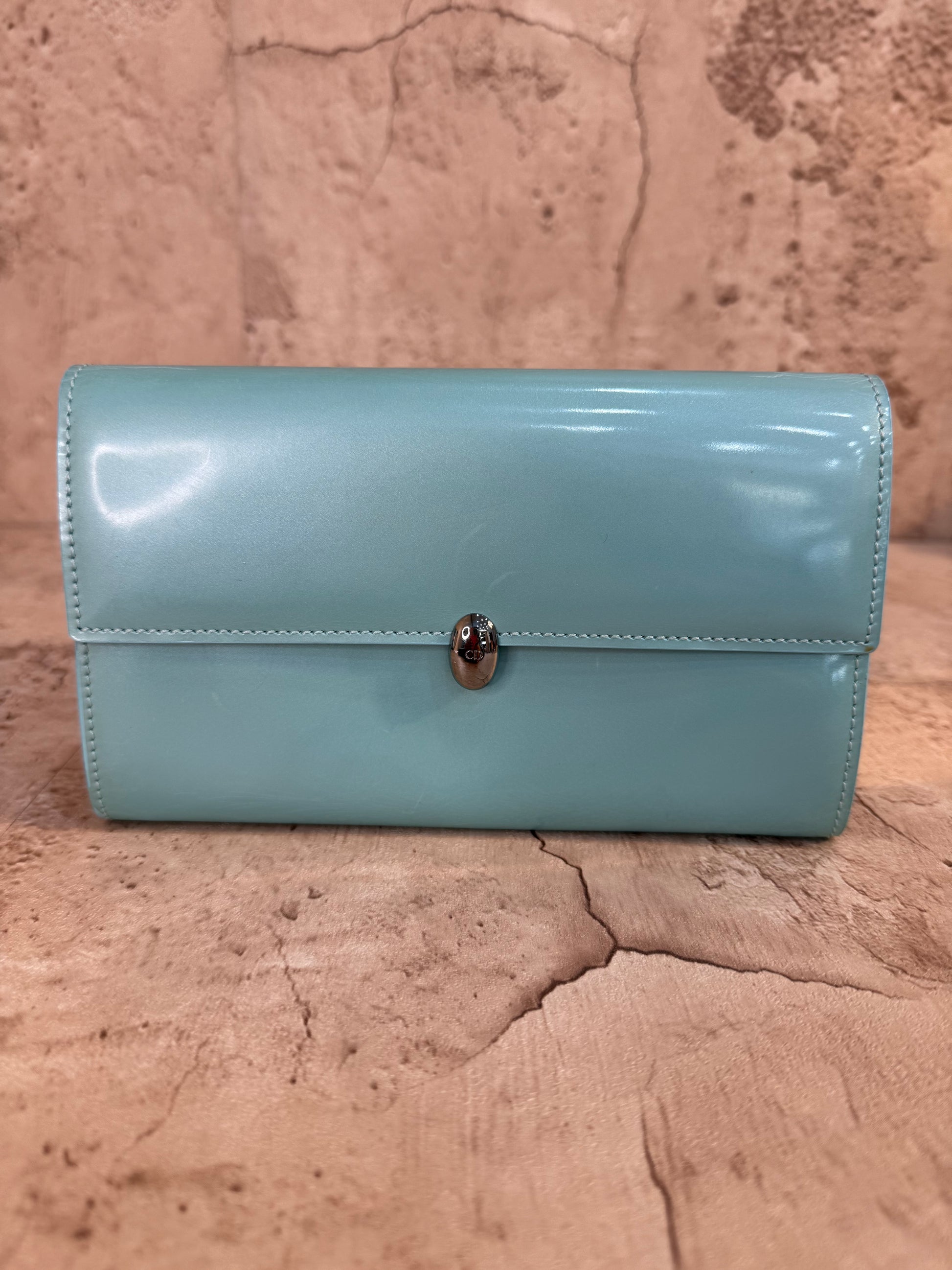 Christian Dior Turquoise Patent Leather Long Wallet